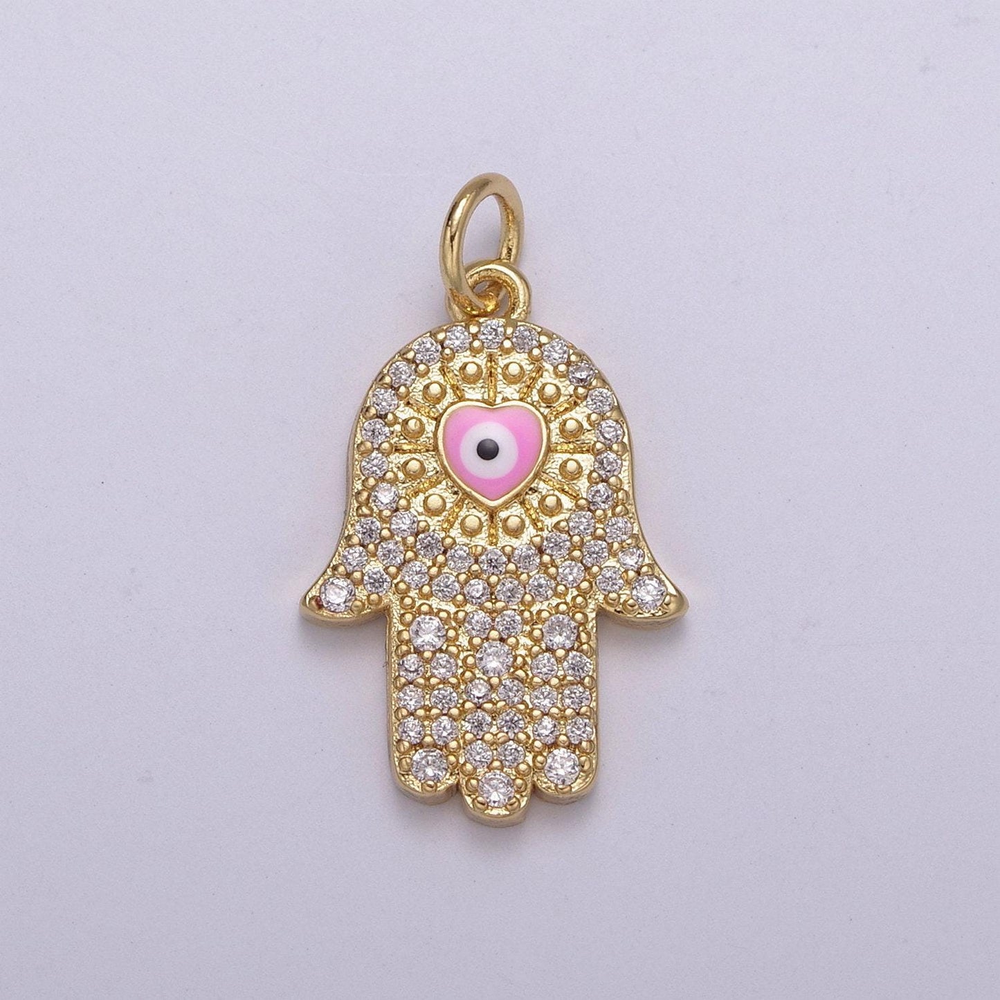 Gold hamsa hand charm micro pave charm , heart of fatima jewelry pendant charm for religious jewelry supply -n-216 ~ n-219