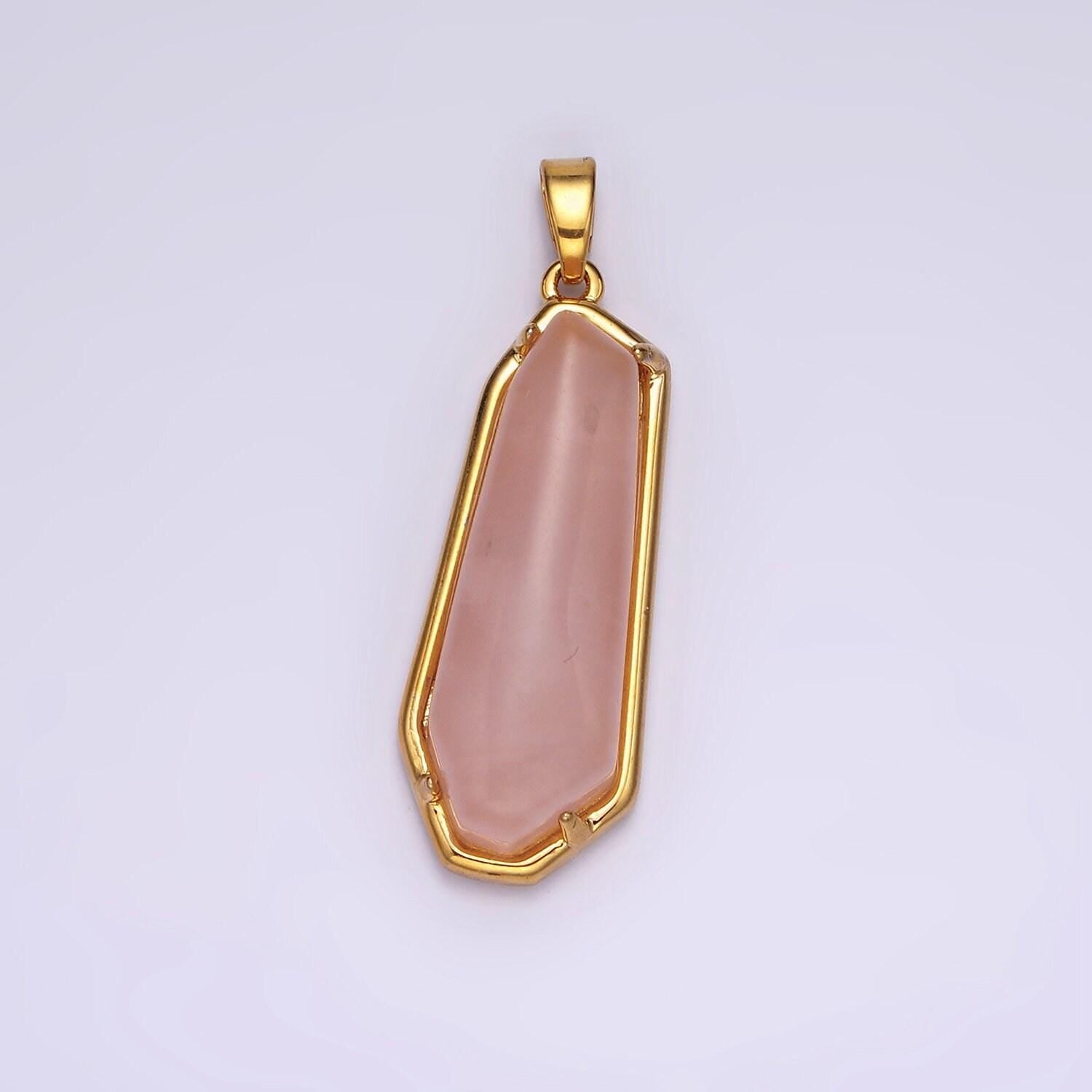 14k gold filled rose quartz, aventurine, amethyst geometric bezel pendant in gold & silver | n2030 - n2034