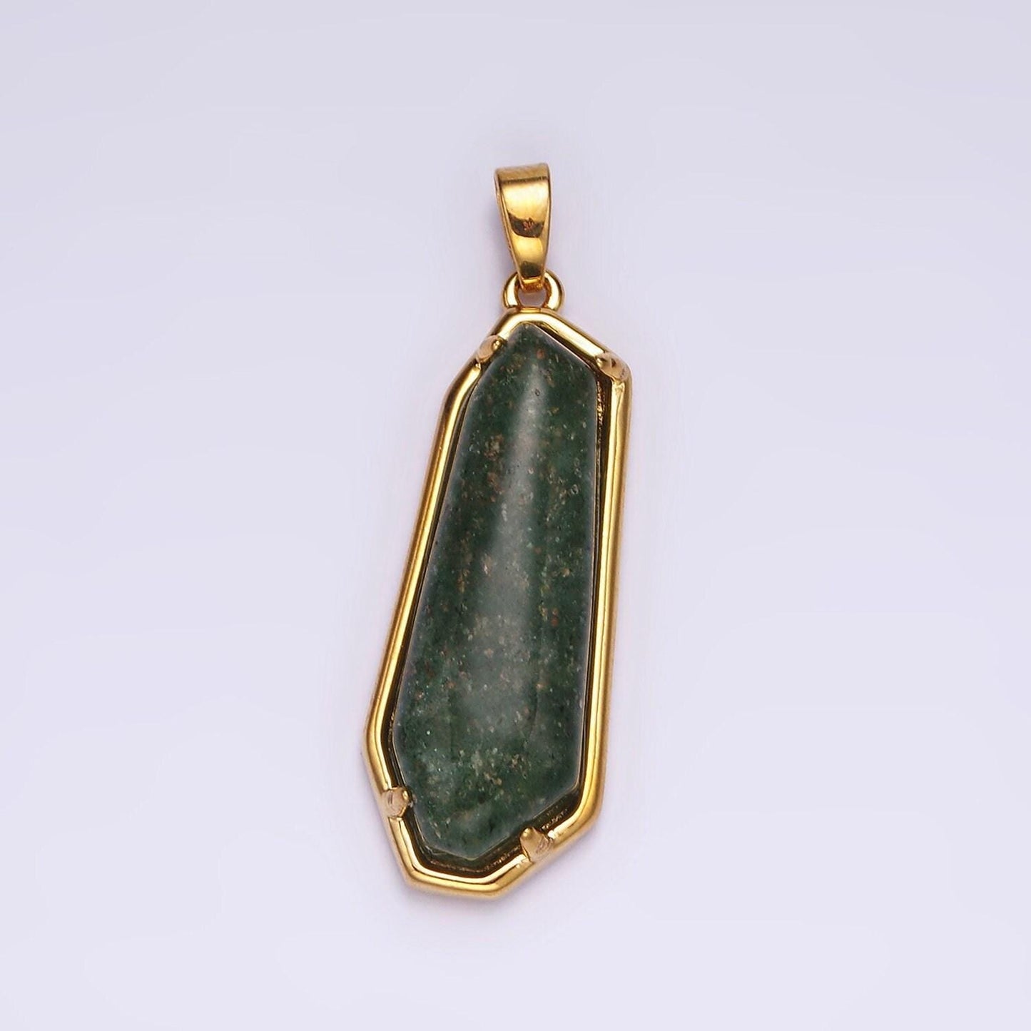 14k gold filled rose quartz, aventurine, amethyst geometric bezel pendant in gold & silver | n2030 - n2034
