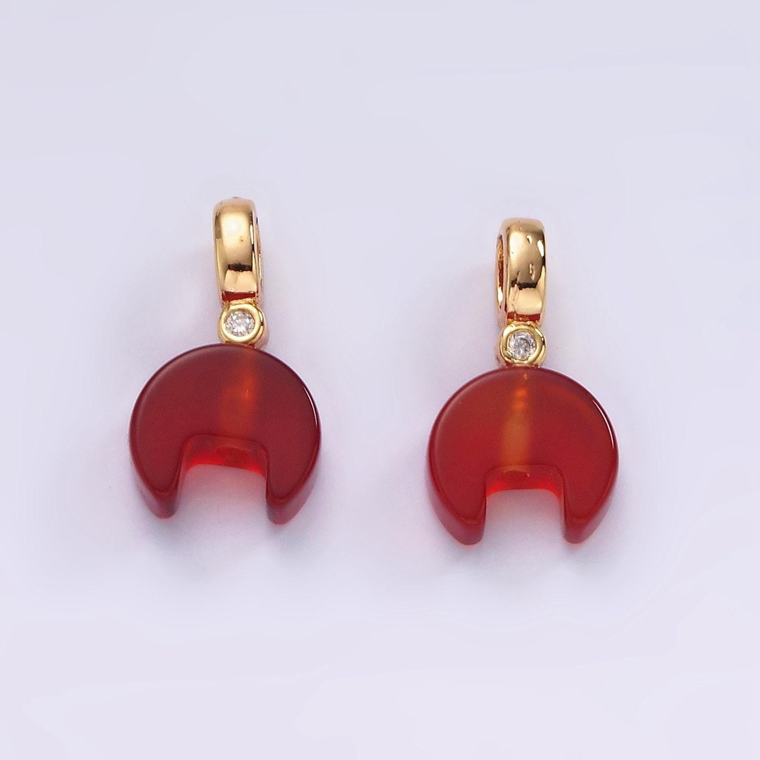 14k gold filled 15mm red carnelian gemstone horn clear cz bail pendant | n2027