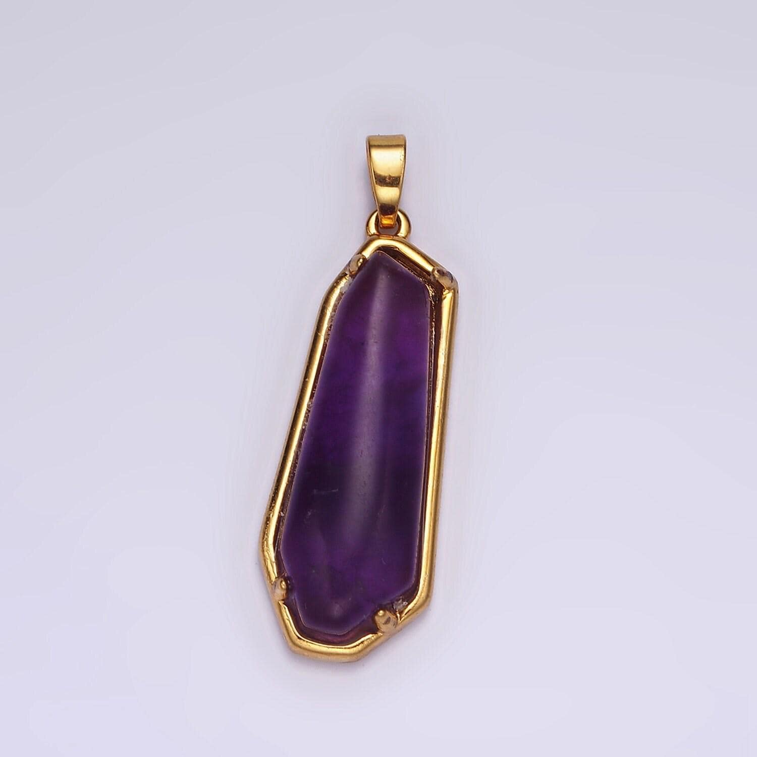 14k gold filled rose quartz, aventurine, amethyst geometric bezel pendant in gold & silver | n2030 - n2034