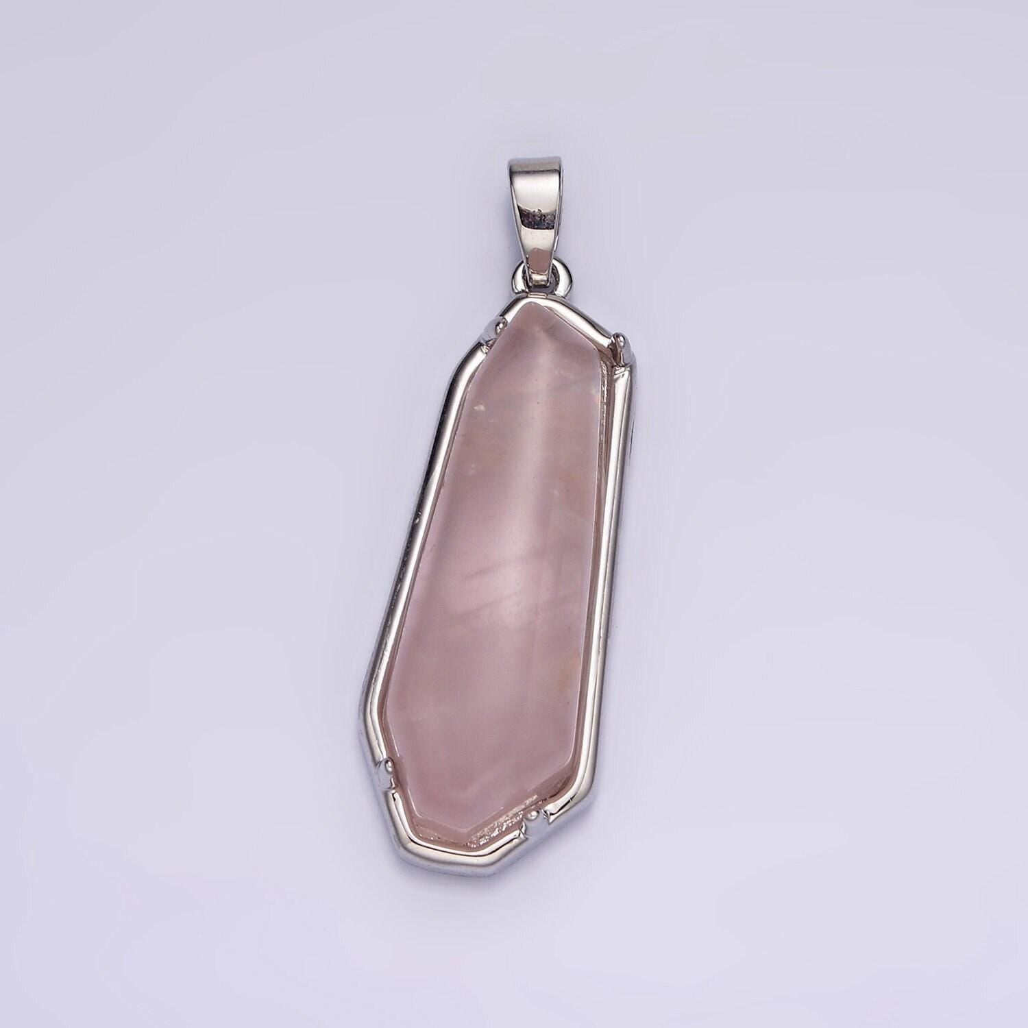 14k gold filled rose quartz, aventurine, amethyst geometric bezel pendant in gold & silver | n2030 - n2034