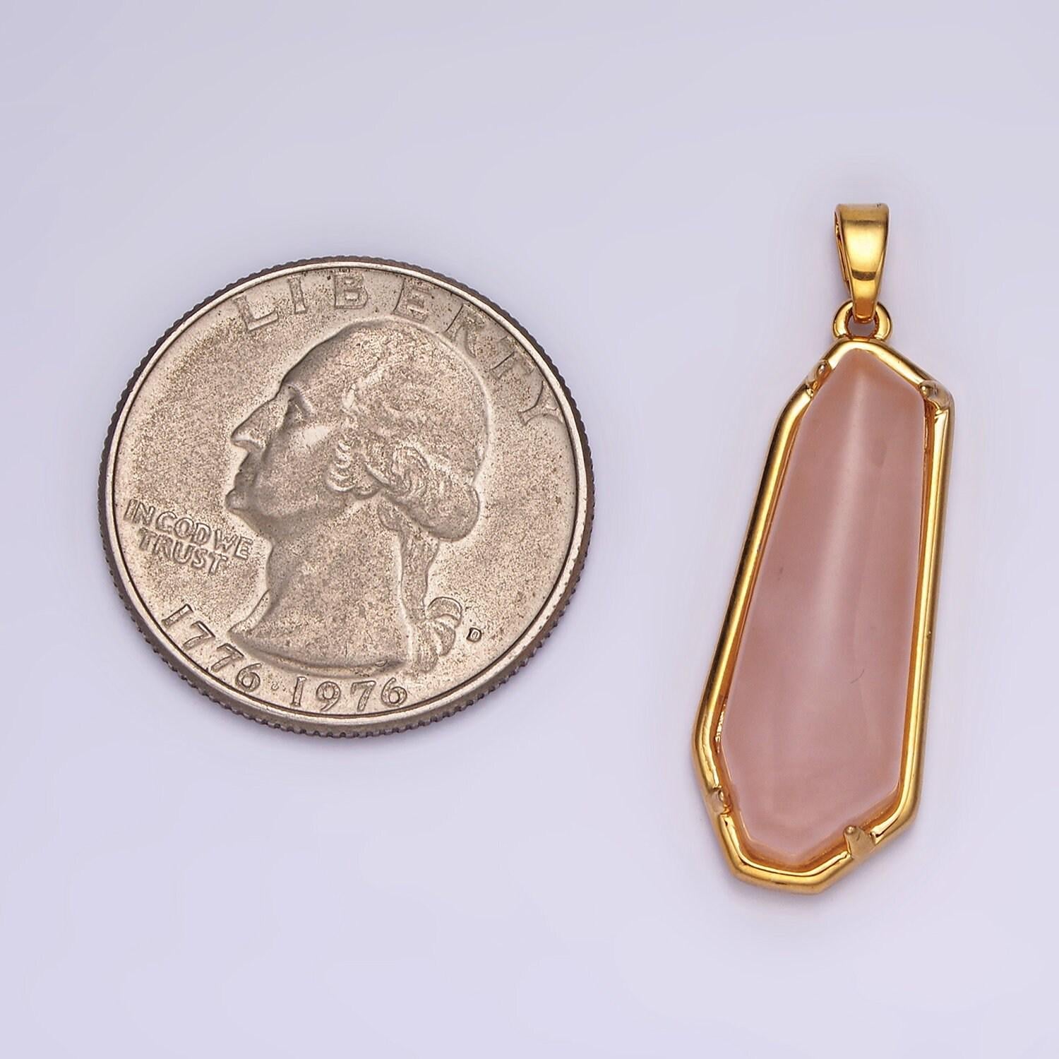 14k gold filled rose quartz, aventurine, amethyst geometric bezel pendant in gold & silver | n2030 - n2034