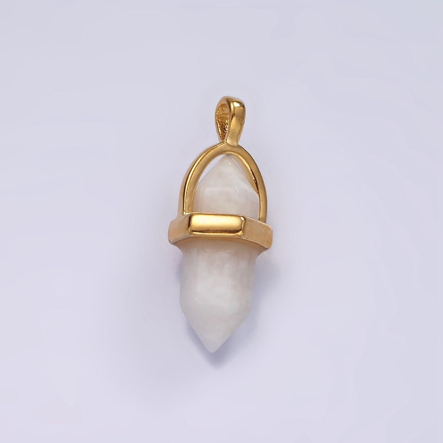 14k gold filled natural gemstone pointed wand pendant | n2007 - n2016