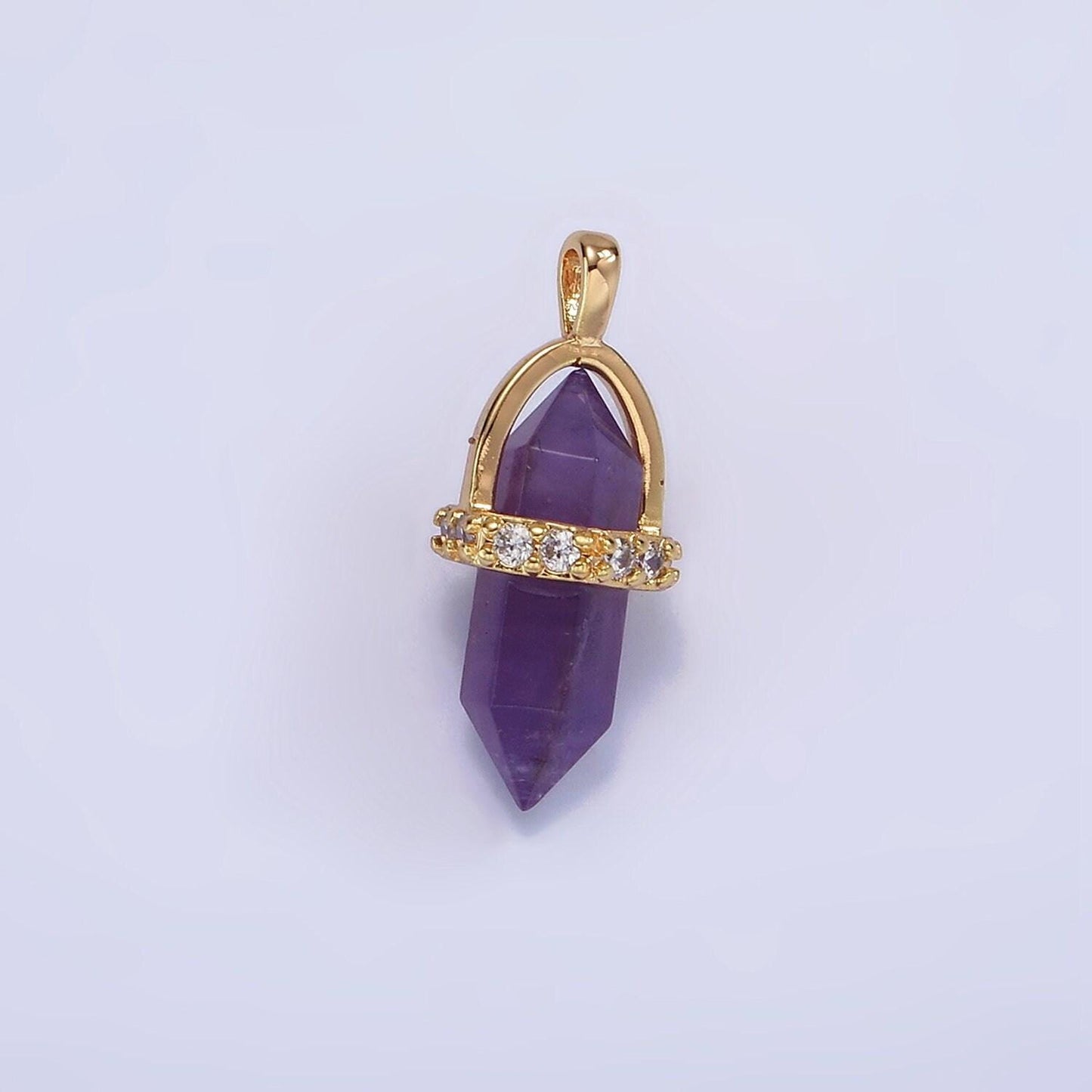 14k gold filled rose quartz, amethyst, labradorite, aquamarine, howlite, onyx pointed wand micro paved pendant | n994- n2004