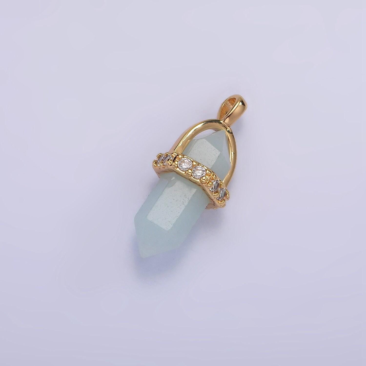 14k gold filled rose quartz, amethyst, labradorite, aquamarine, howlite, onyx pointed wand micro paved pendant | n994- n2004