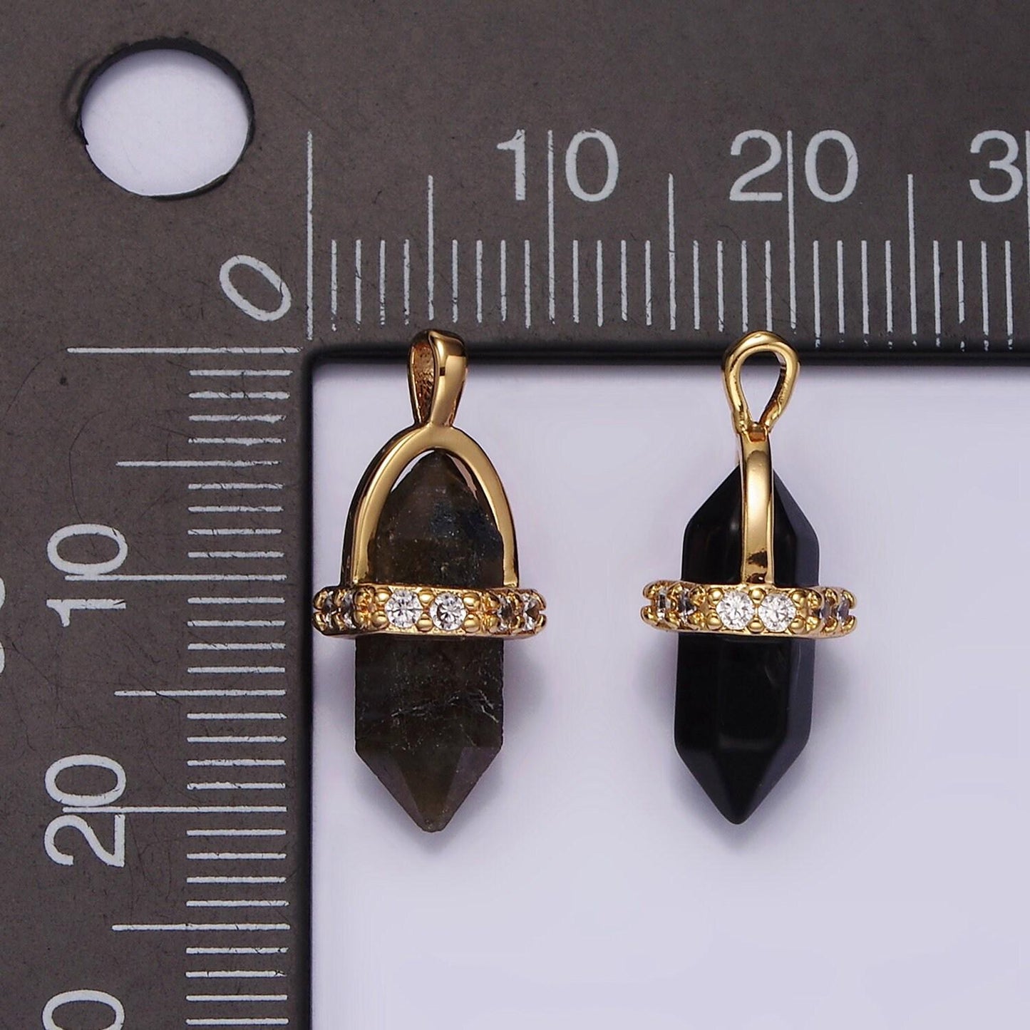 14k gold filled rose quartz, amethyst, labradorite, aquamarine, howlite, onyx pointed wand micro paved pendant | n1996 - n2006
