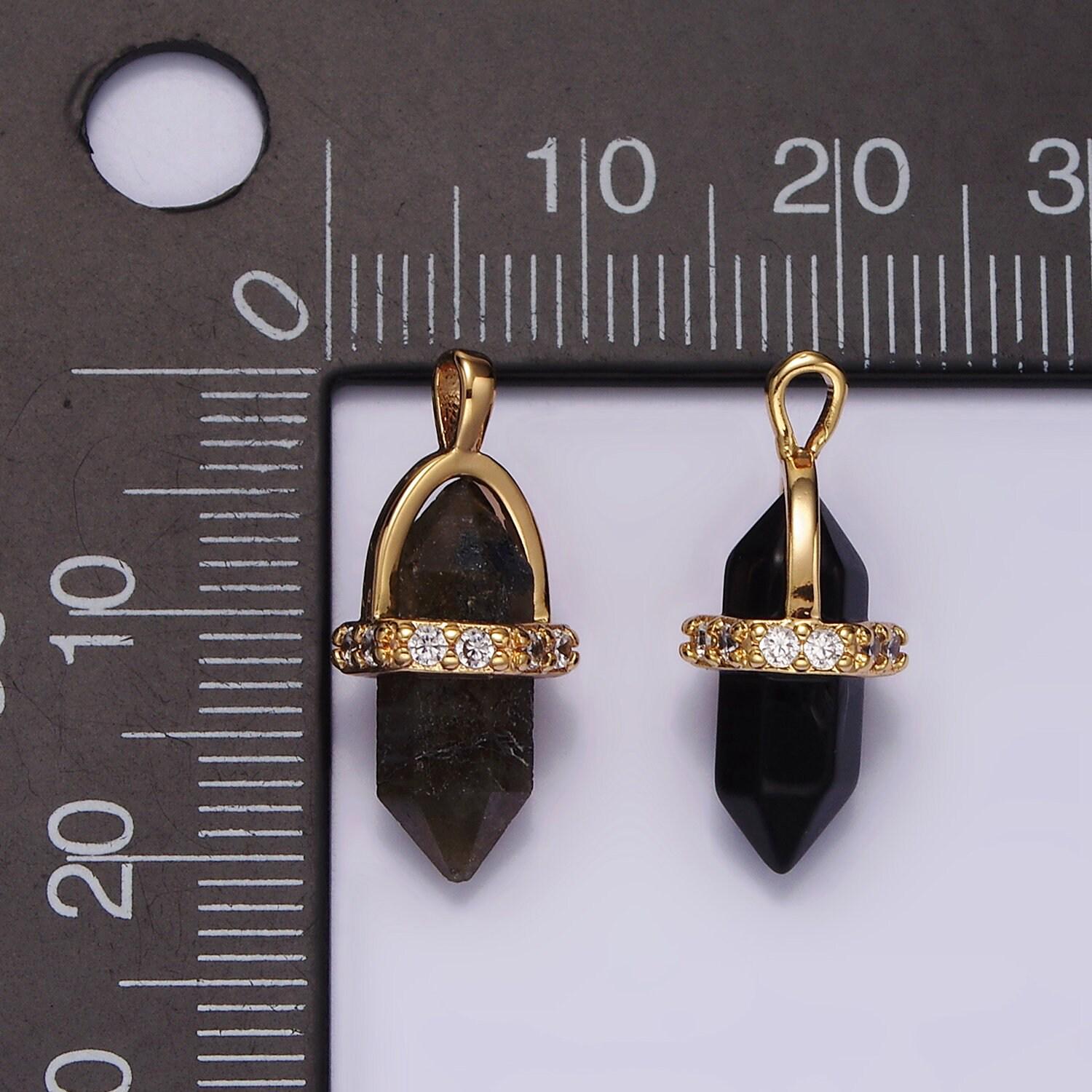 14k gold filled rose quartz, amethyst, labradorite, aquamarine, howlite, onyx pointed wand micro paved pendant | n1996 - n2006