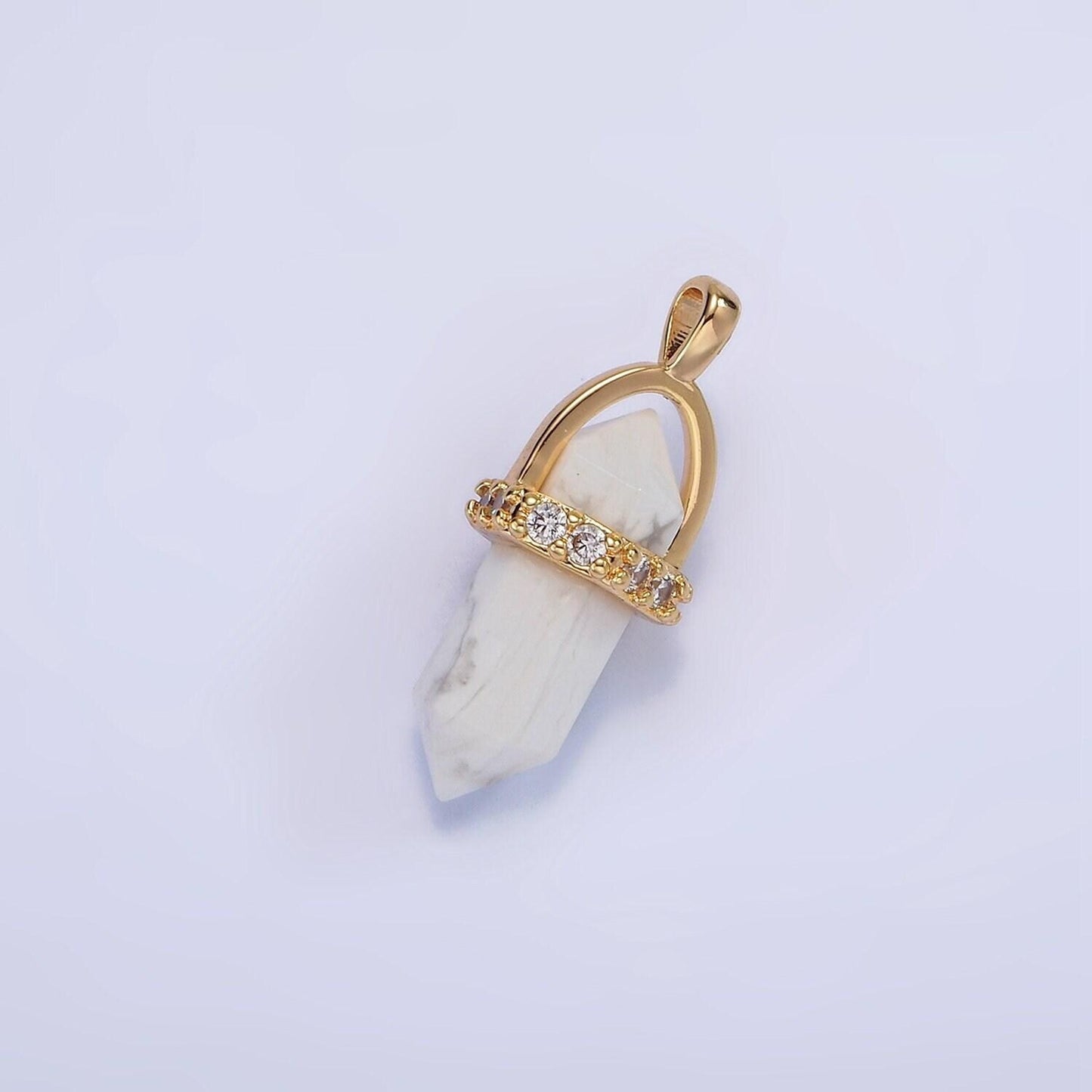 14k gold filled rose quartz, amethyst, labradorite, aquamarine, howlite, onyx pointed wand micro paved pendant | n994- n2004