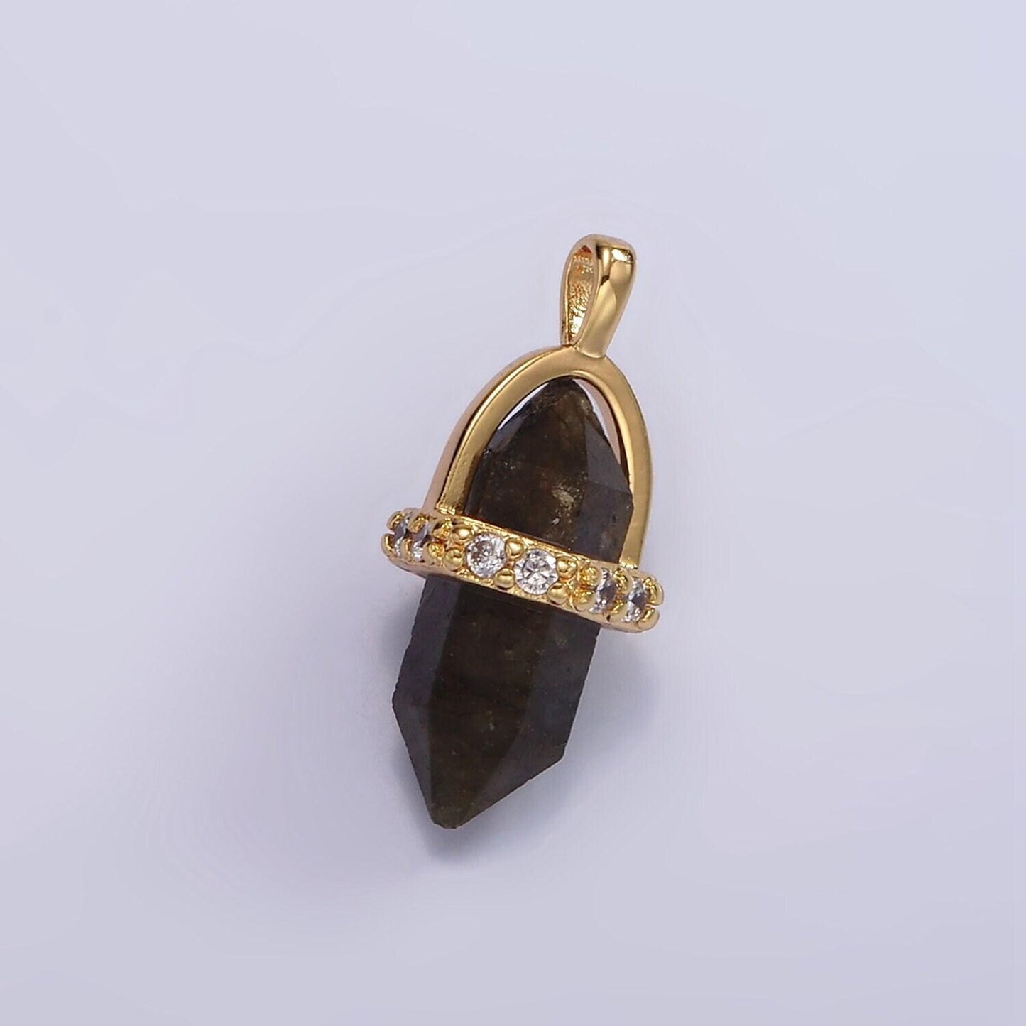 14k gold filled rose quartz, amethyst, labradorite, aquamarine, howlite, onyx pointed wand micro paved pendant | n1996 - n2006