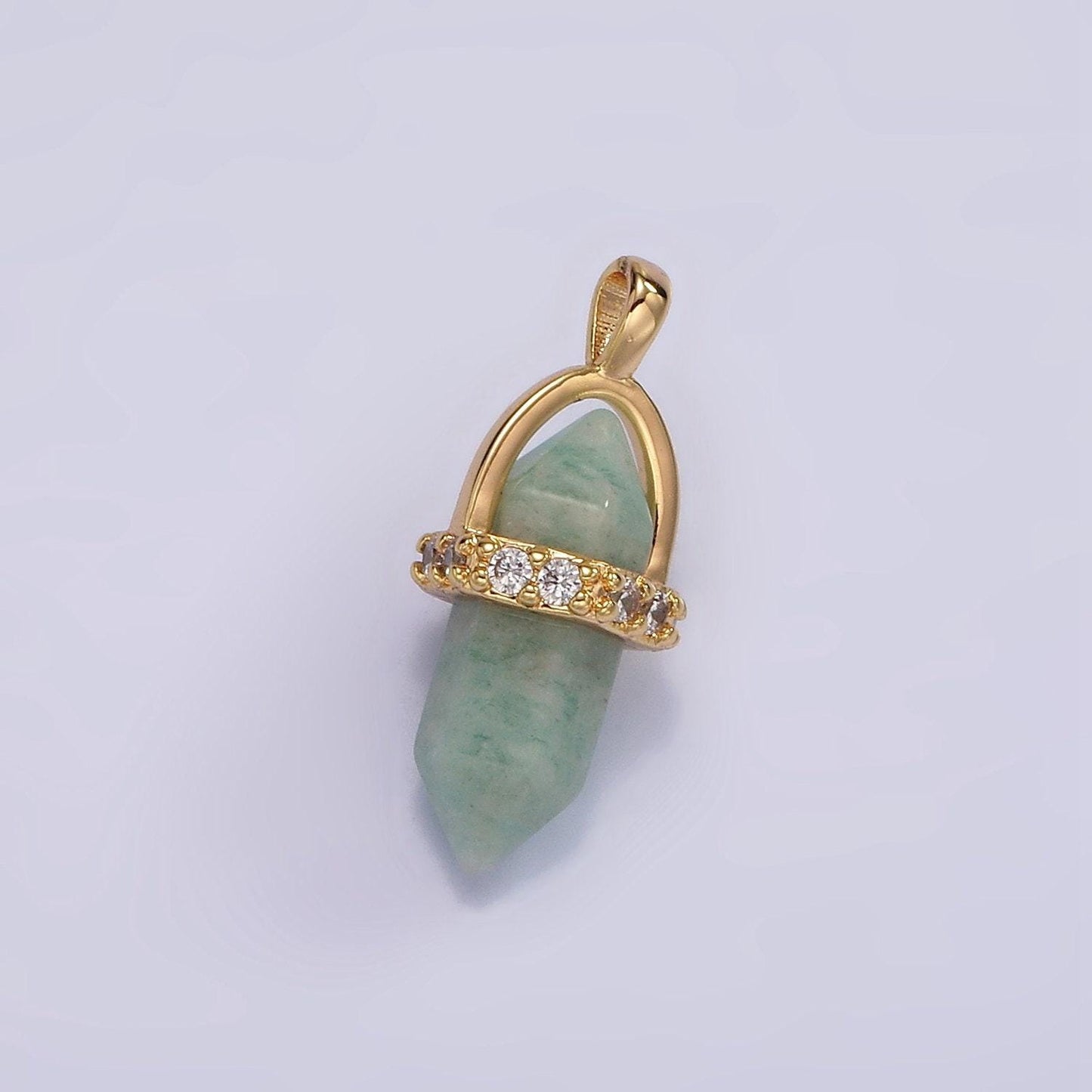 14k gold filled rose quartz, amethyst, labradorite, aquamarine, howlite, onyx pointed wand micro paved pendant | n1996 - n2006