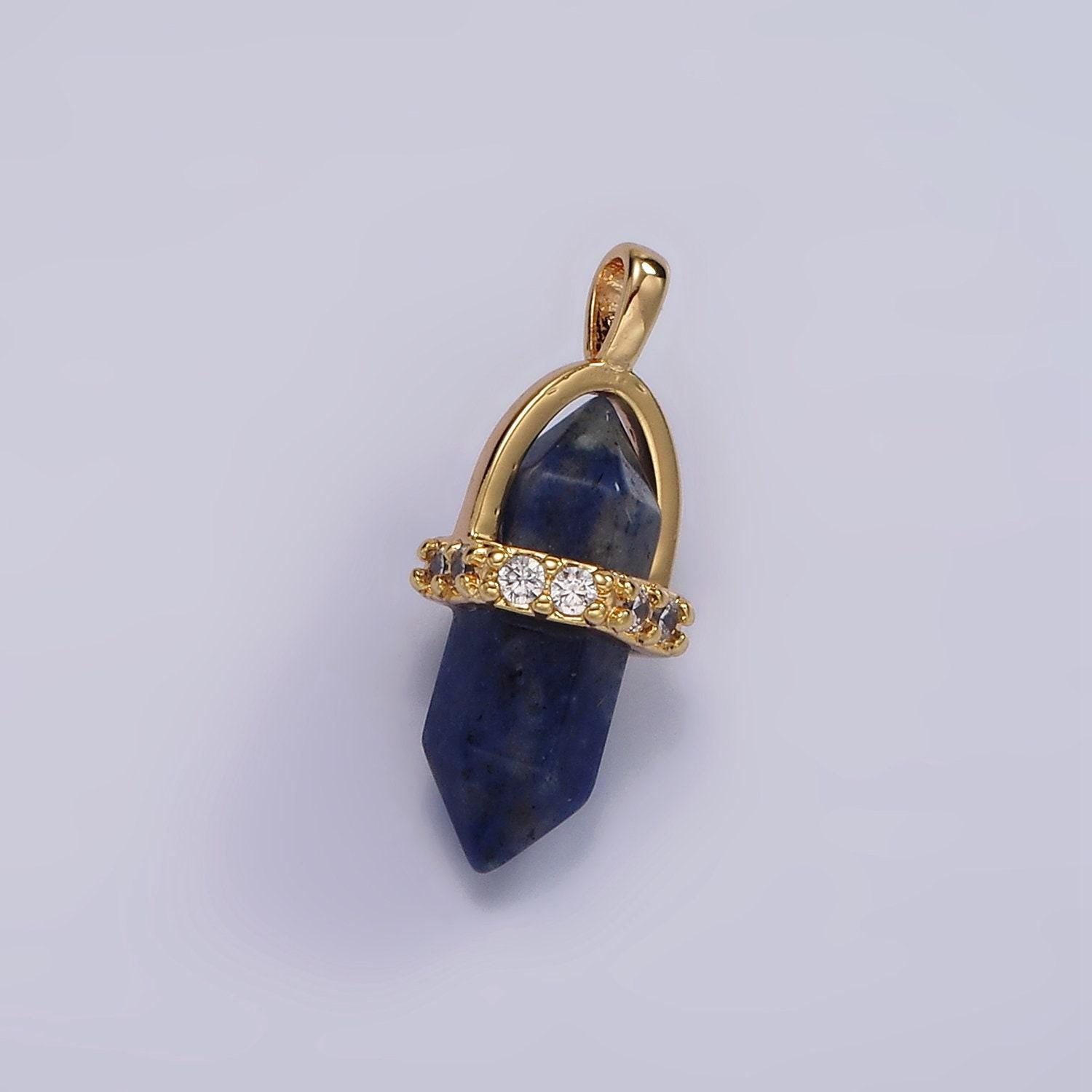 14k gold filled rose quartz, amethyst, labradorite, aquamarine, howlite, onyx pointed wand micro paved pendant | n1996 - n2006