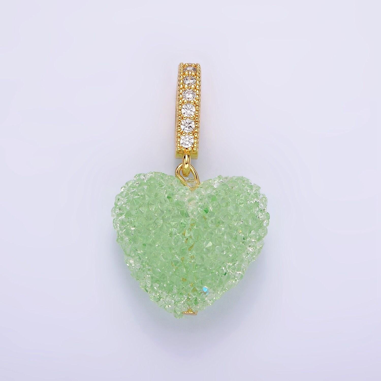 14k gold filled green, pink, purple puffed heart micro paved bail pendant | n1977 - n1979