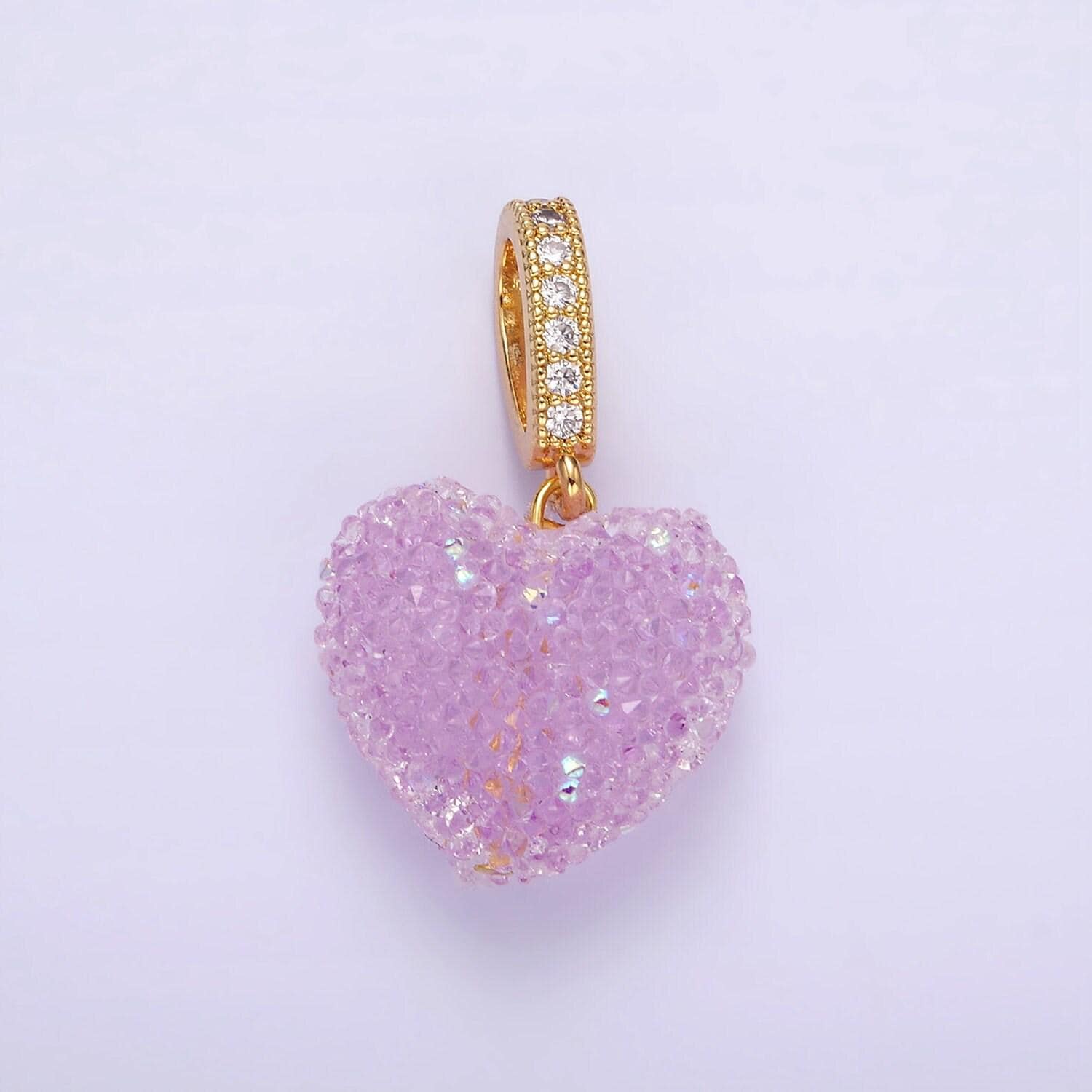 14k gold filled green, pink, purple puffed heart micro paved bail pendant | n1977 - n1979