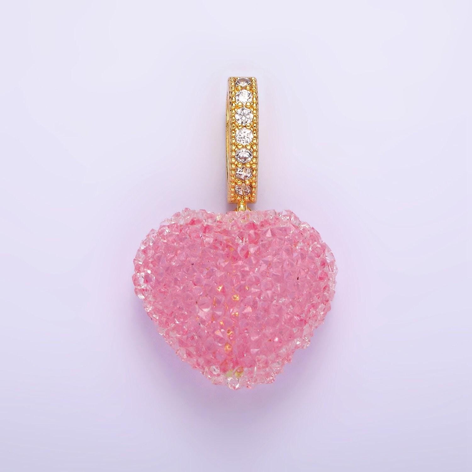 Dainty pink green purple candy gummy hearts charm puffy heart colorful pendant with cz bail for necklace bracelet component n1977