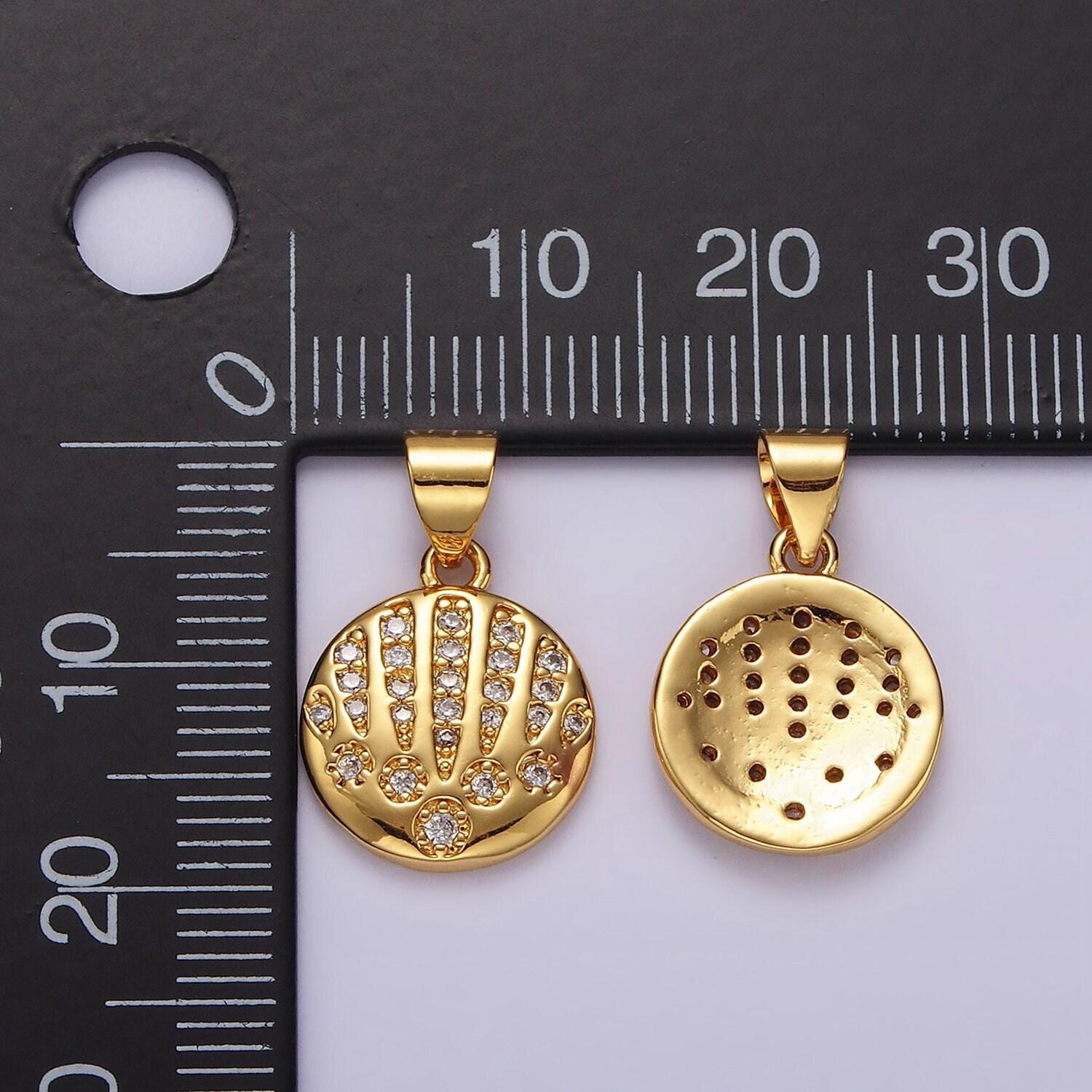 14k gold filled clear cz micro paved ocean clam sea shell round pendant in gold & silver | n1974