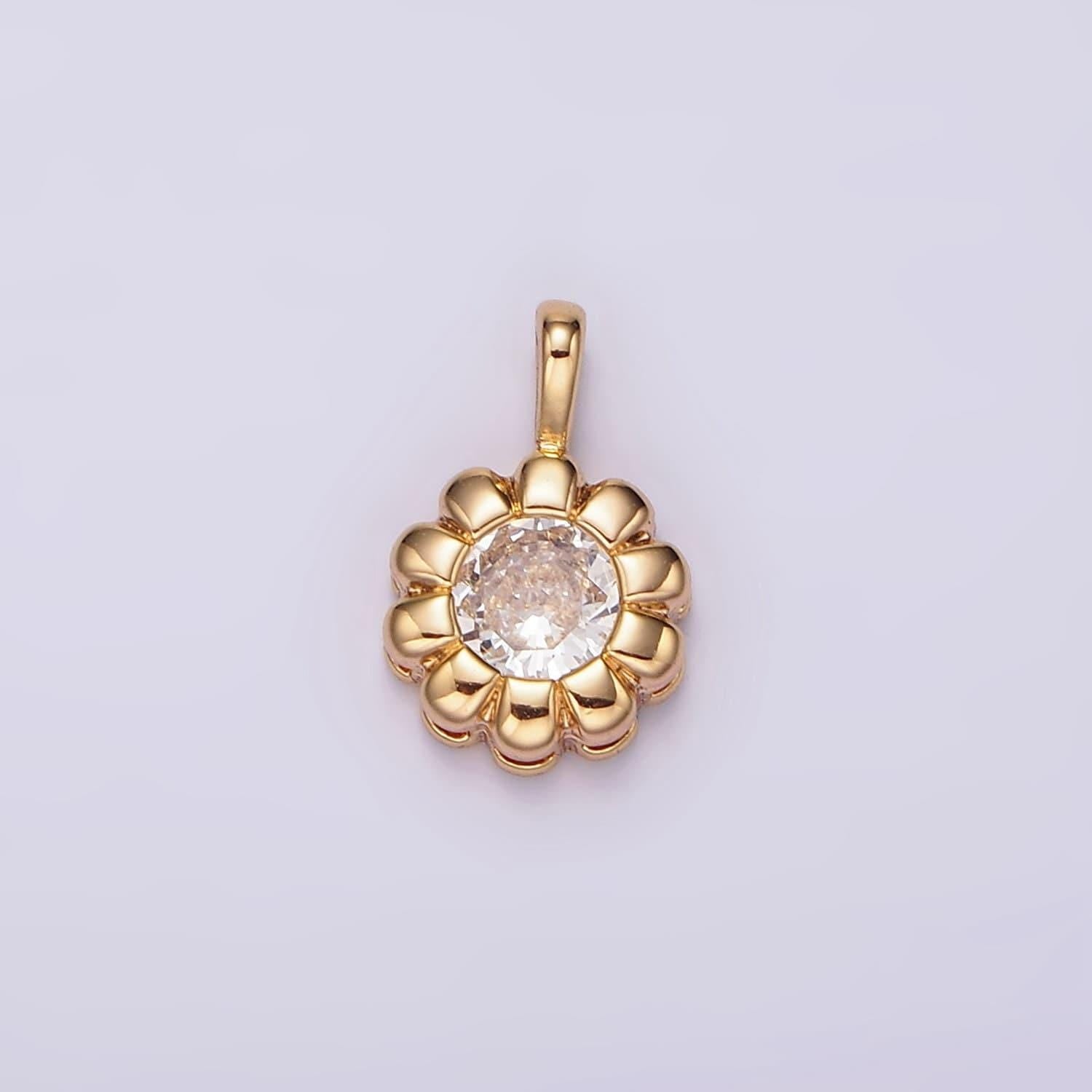 14k gold filled clear cz lined bezel flower pendant | n1961