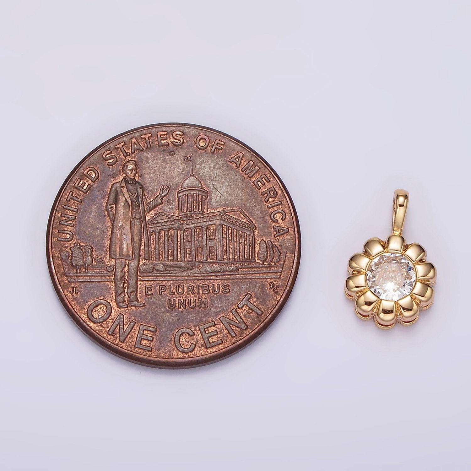 14k gold filled clear cz lined bezel flower pendant | n1961