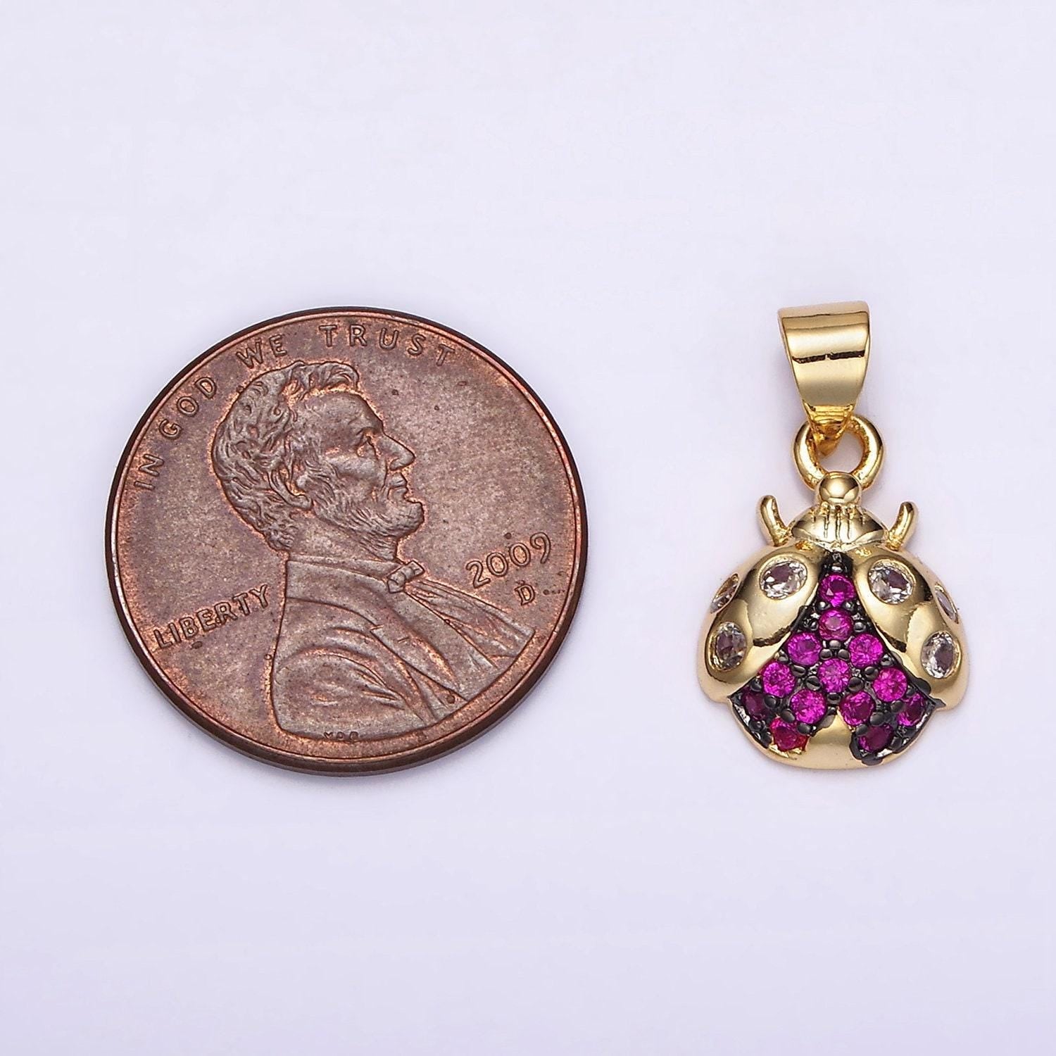 Dainty gold filled lady bug charm for necklace, bracelet supply jewelry making micro pave insect charm n1951
