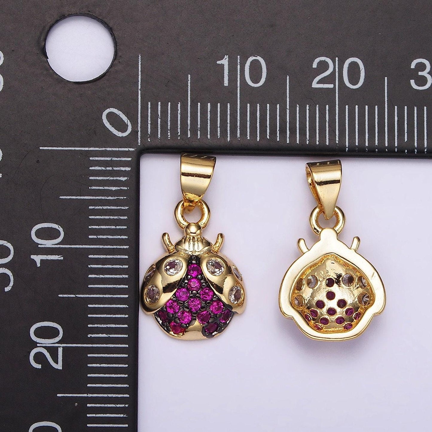 Dainty gold filled lady bug charm for necklace, bracelet supply jewelry making micro pave insect charm n1951