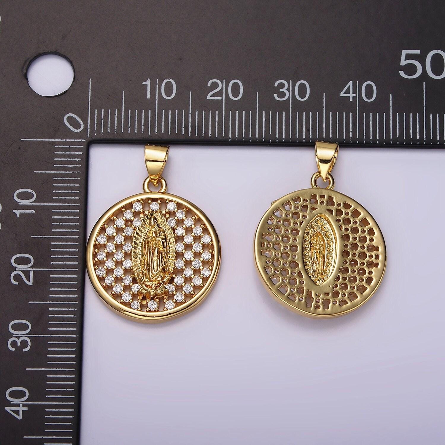 Micro pave gold lady guadalupe medallion pendant gold virgin mary charm for religious jewelry making supply n-1947