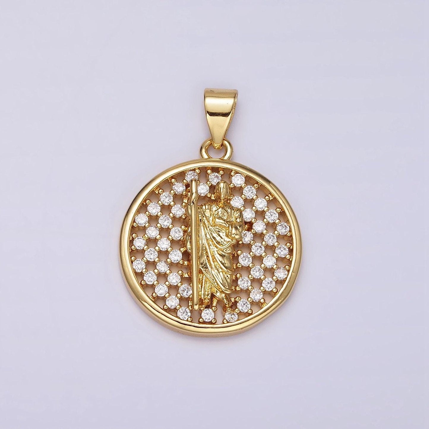 Micro pave gold saint jude medallion pendant gold charm for religious jewelry making supply n-1946