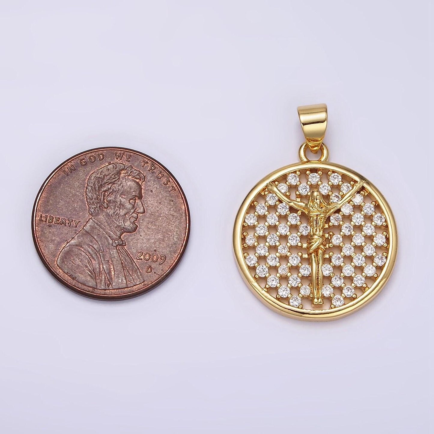 Micro pave gold jesus crucifix medallion pendant gold charm for religious jewelry making supply n-1945