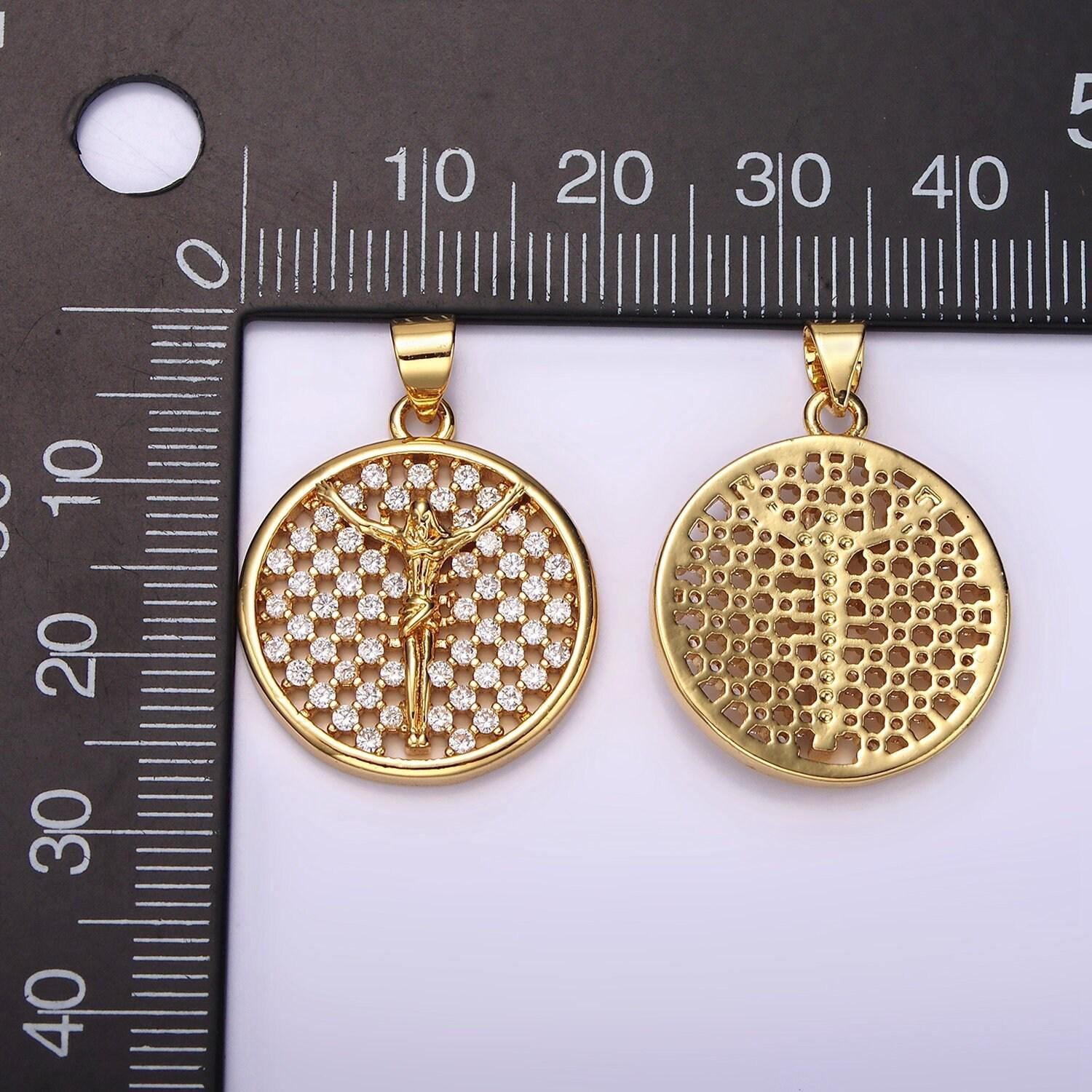 Micro pave gold jesus crucifix medallion pendant gold charm for religious jewelry making supply n-1945