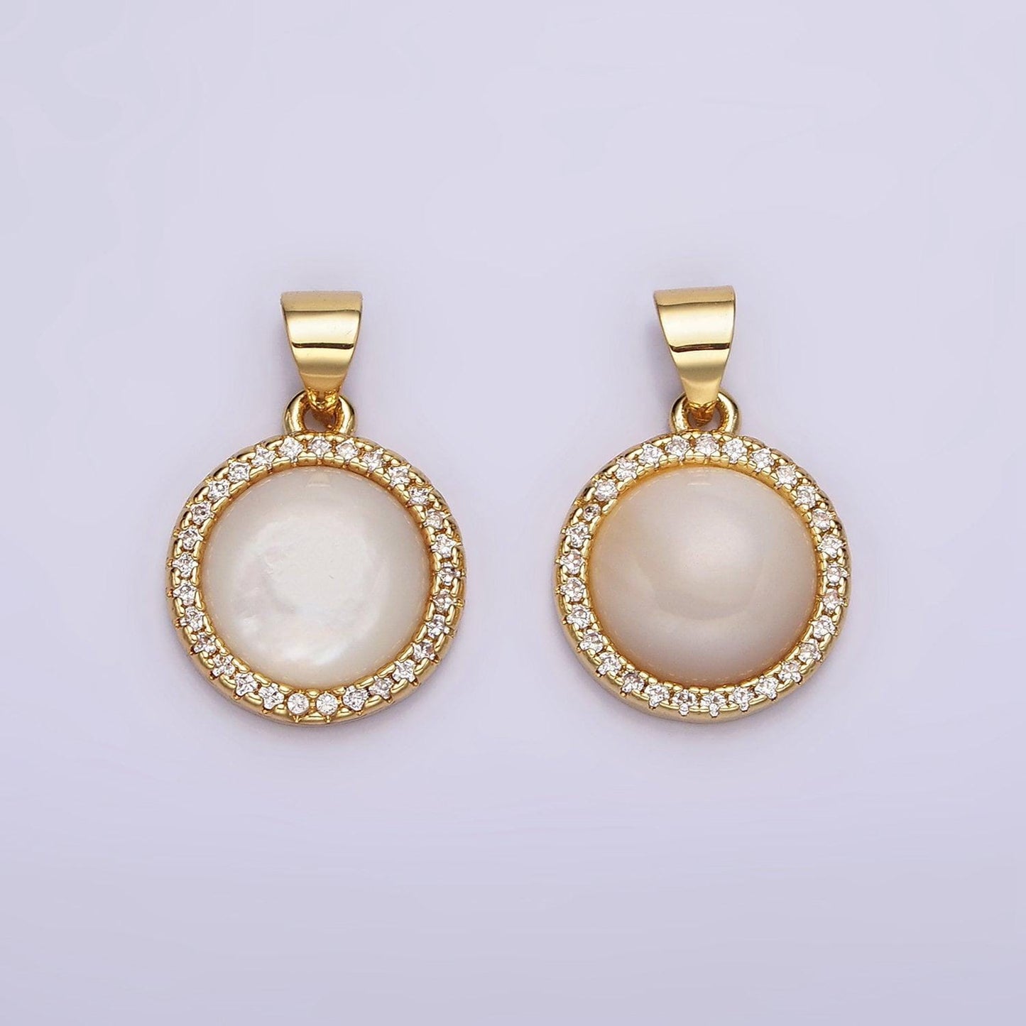 14k gold filled round moonstone gemstone micro paved cz round pendant | n1937