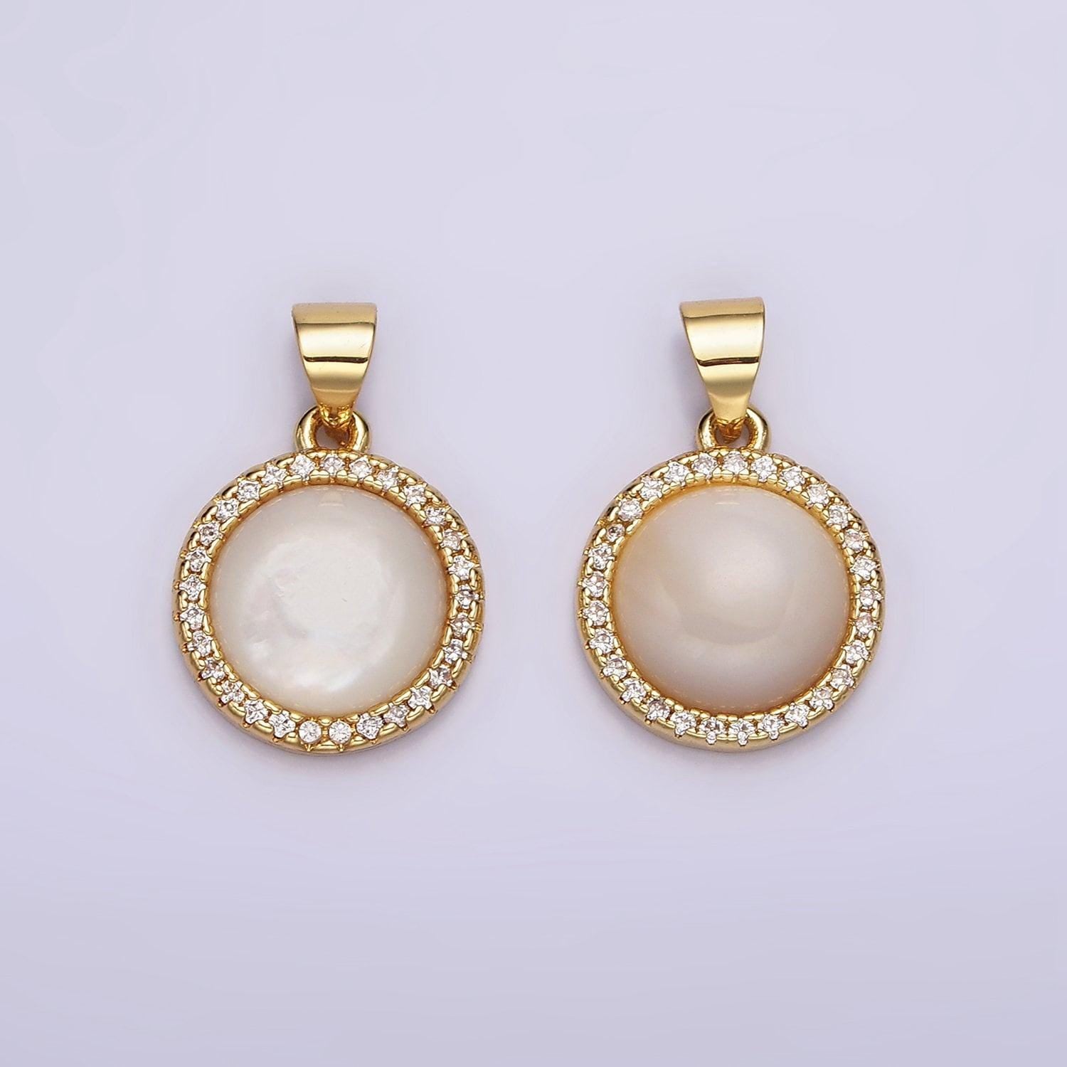 14k gold filled round moonstone gemstone micro paved cz round pendant | n1937