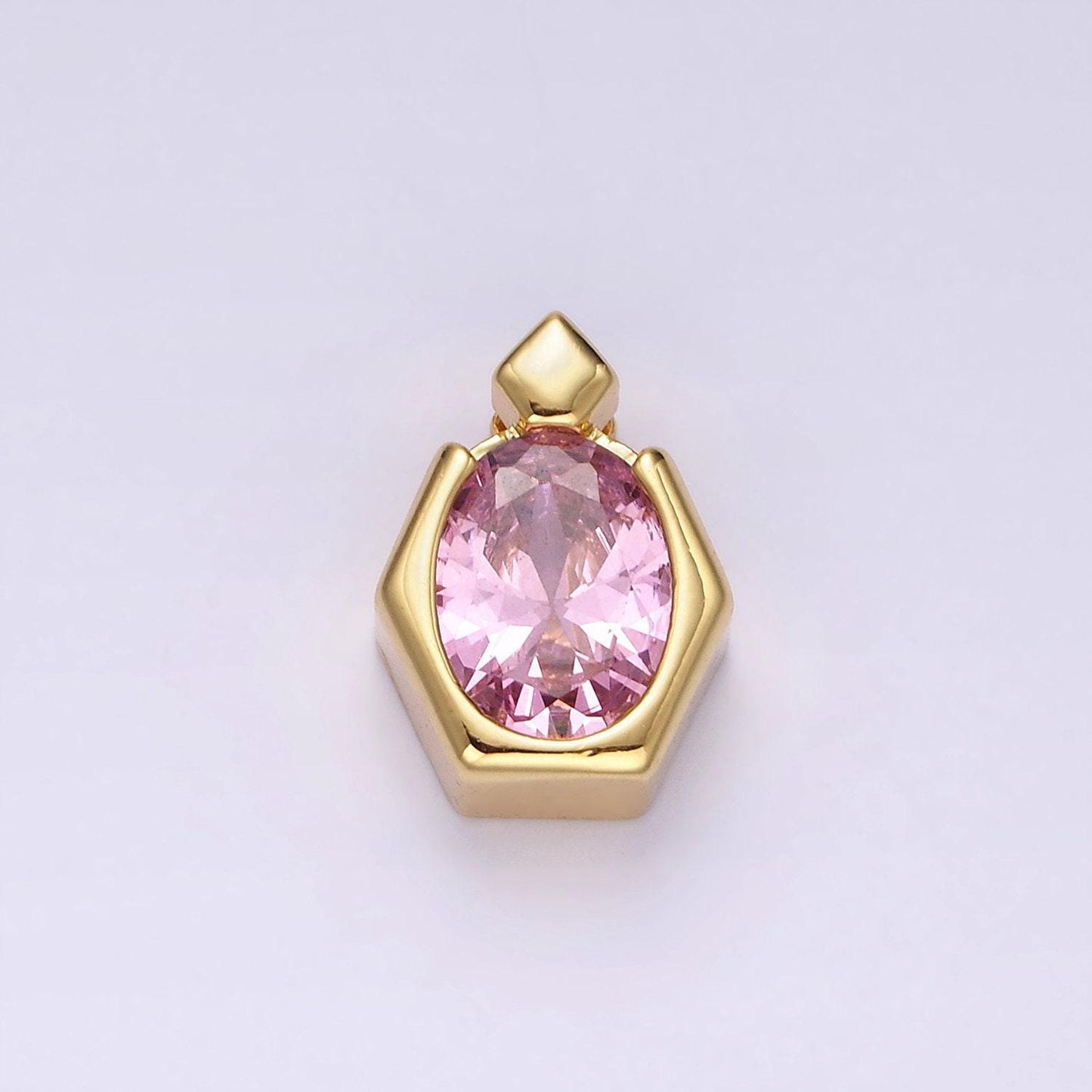 14k gold filled pink cz oval hexagonal rhombus bail pendant | n1920