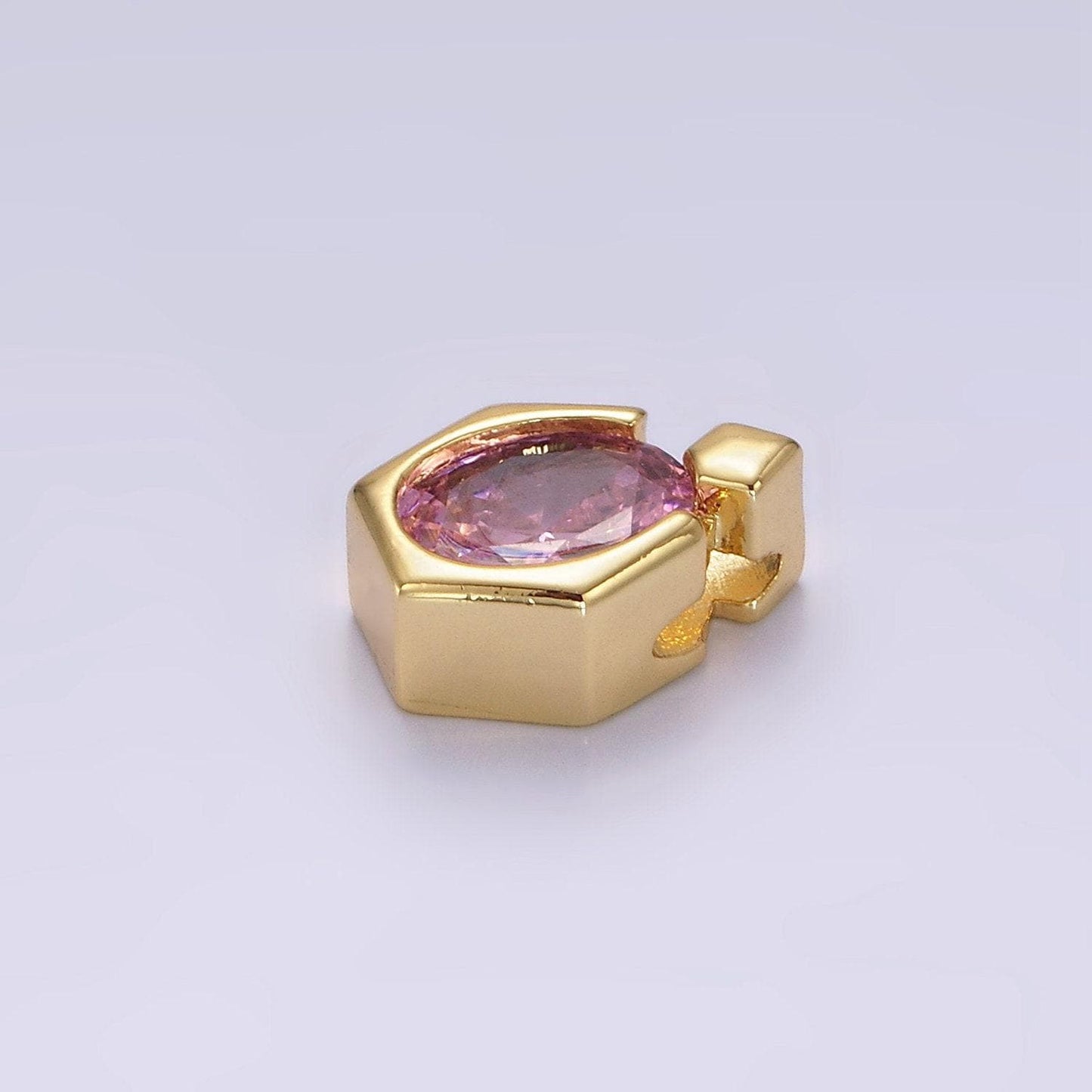 14k gold filled pink cz oval hexagonal rhombus bail pendant | n1920