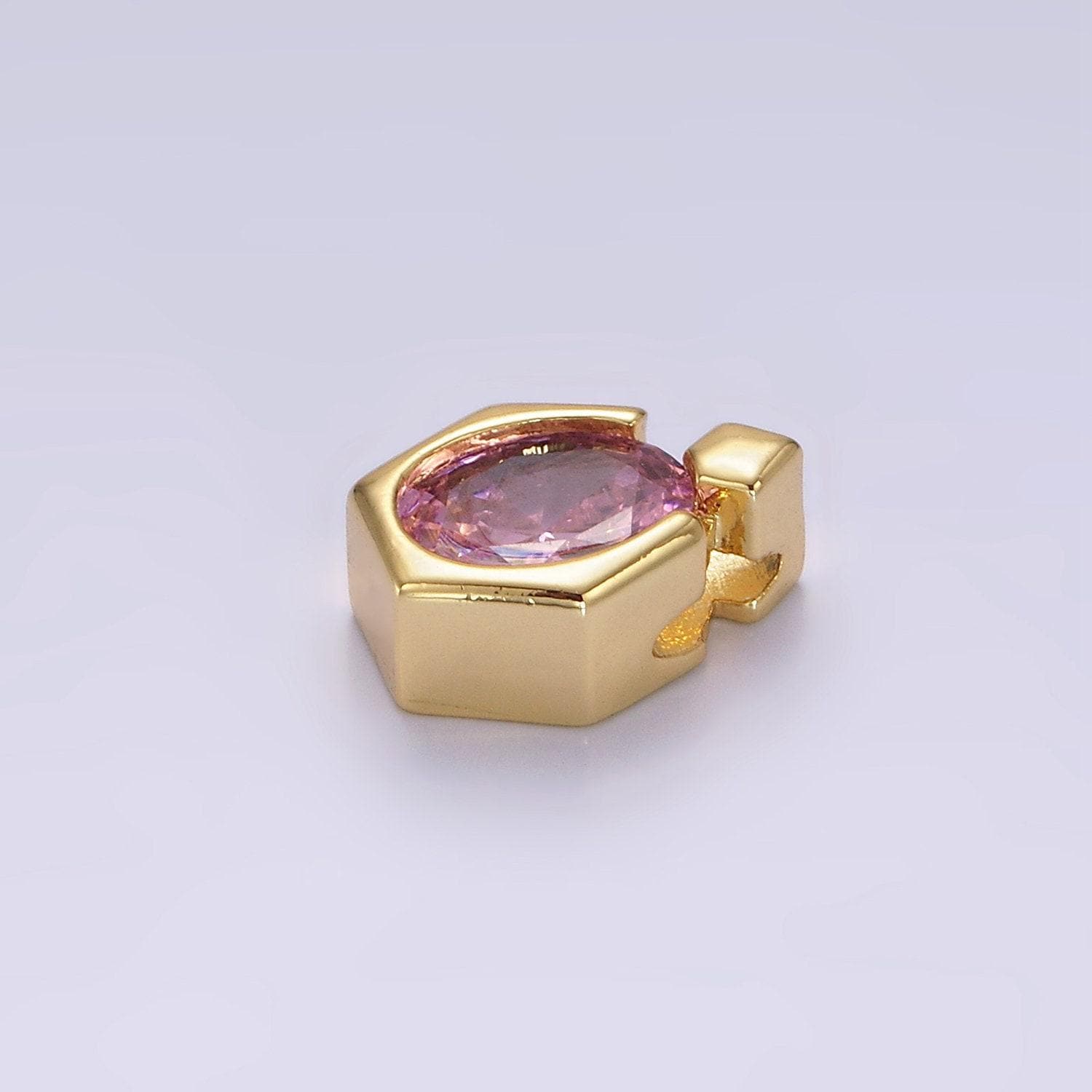 14k gold filled pink cz oval hexagonal rhombus bail pendant | n1920