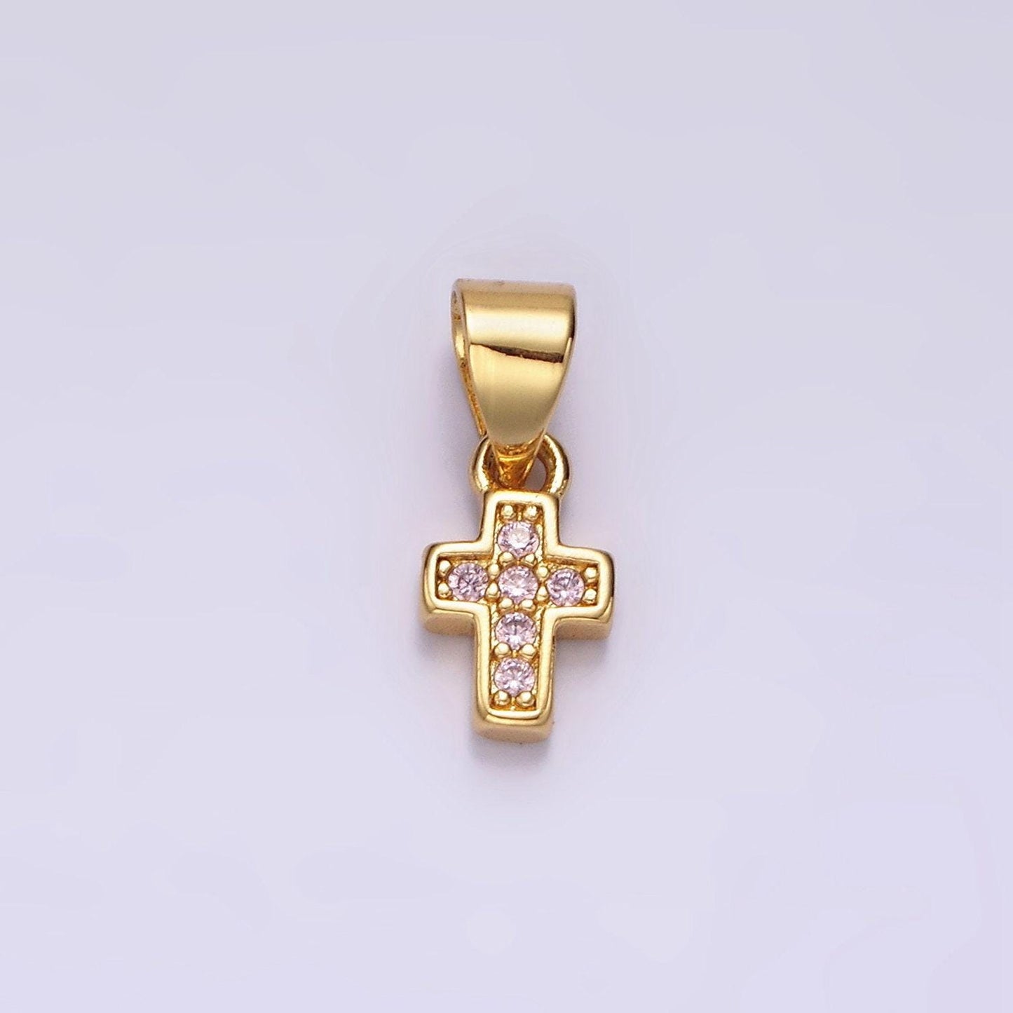14k gold filled pink, clear, green cz micro paved religious cross mini pendant | n1917 - n1919