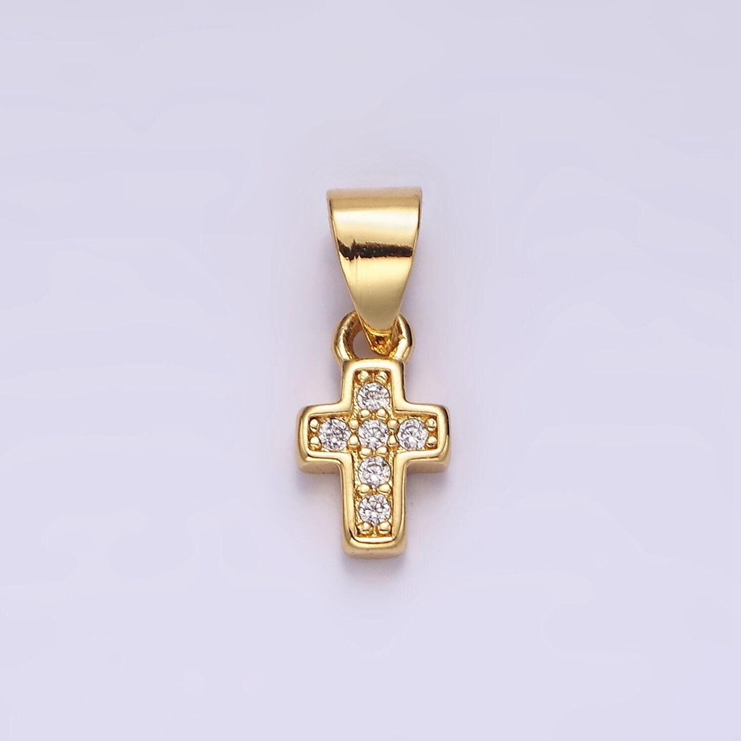 14k gold filled pink, clear, green cz micro paved religious cross mini pendant | n1917 - n1919