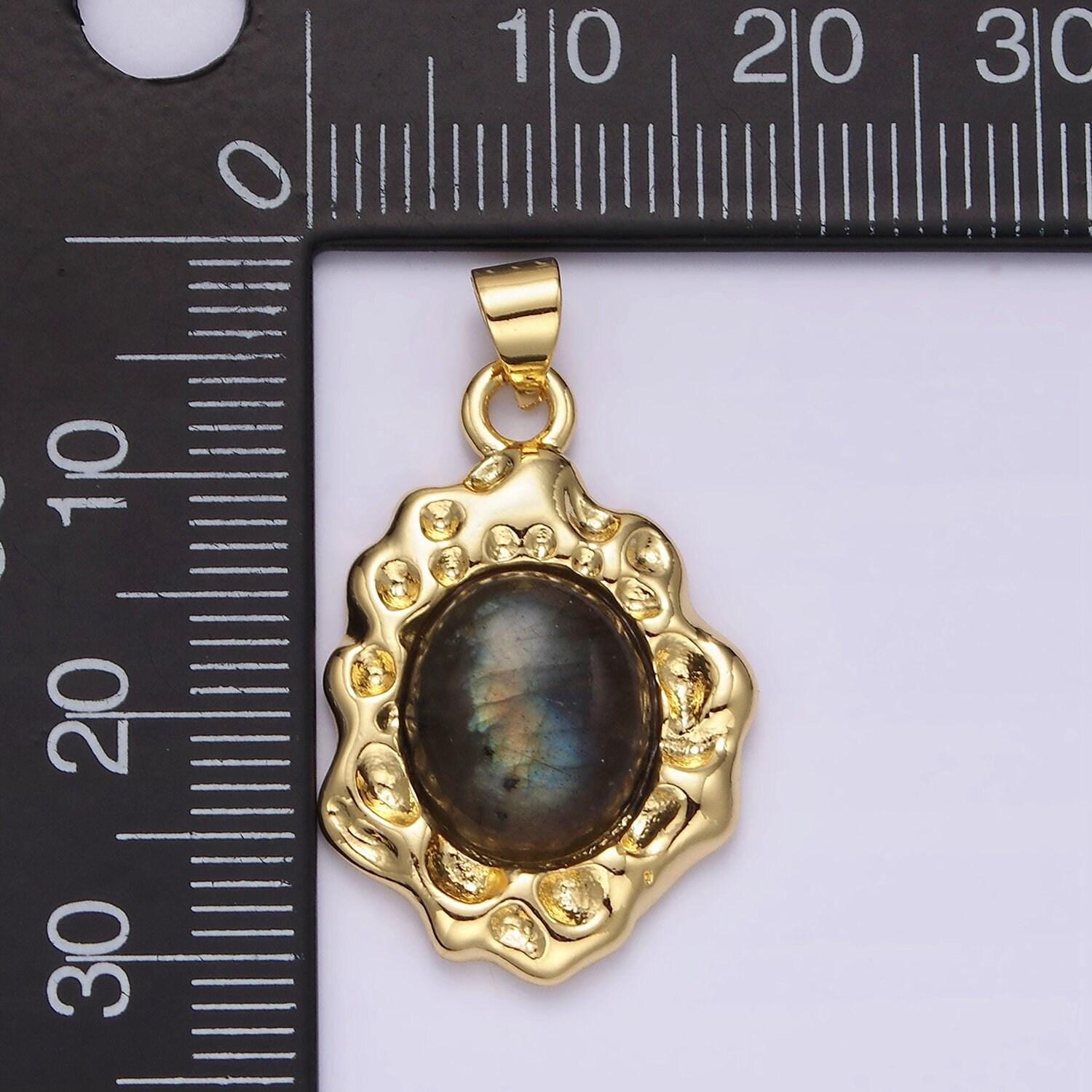 14k gold filled labradorite cabochon dotted abstract pendant | n1913