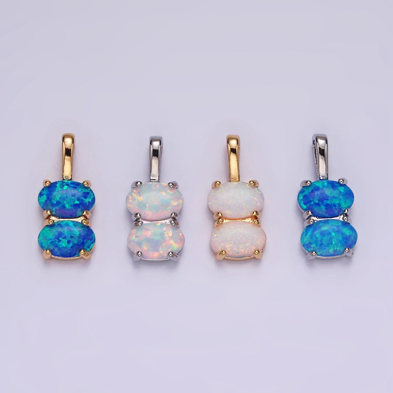 14k gold filled blue opal, white opal double oval pendant in gold & silver | n1899 - n1902
