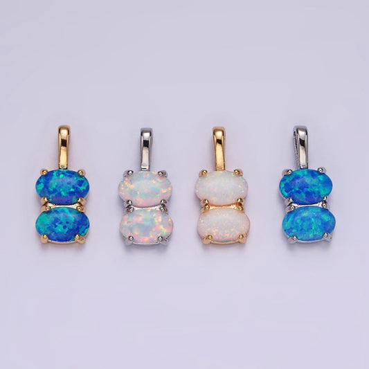 14k gold filled blue opal, white opal double oval pendant in gold & silver | n1899 - n1902