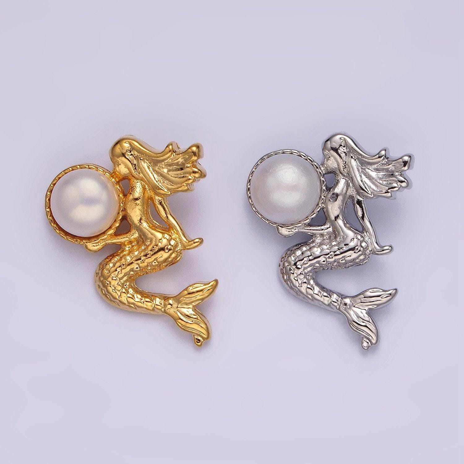 14k gold filled pearl textured mermaid ocean back loop pendant in gold & silver under the sea ocean beach inspired | n1888 n1889
