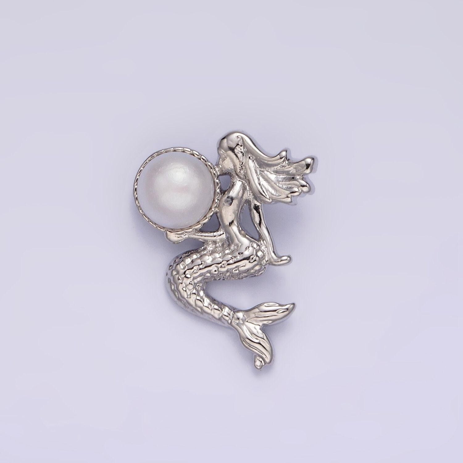 14k gold filled pearl textured mermaid ocean back loop pendant in gold & silver under the sea ocean beach inspired | n1888 n1889