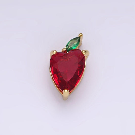 14k gold filled red cz green marquise apple fruit add-on charm | n1882