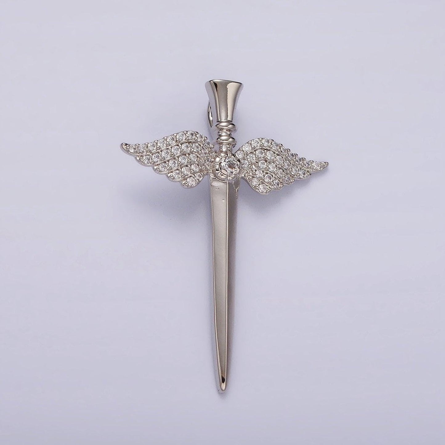 Angel wing sword necklace pendant cubic zirconia silver sword charm guardian angel necklace charm n-1872