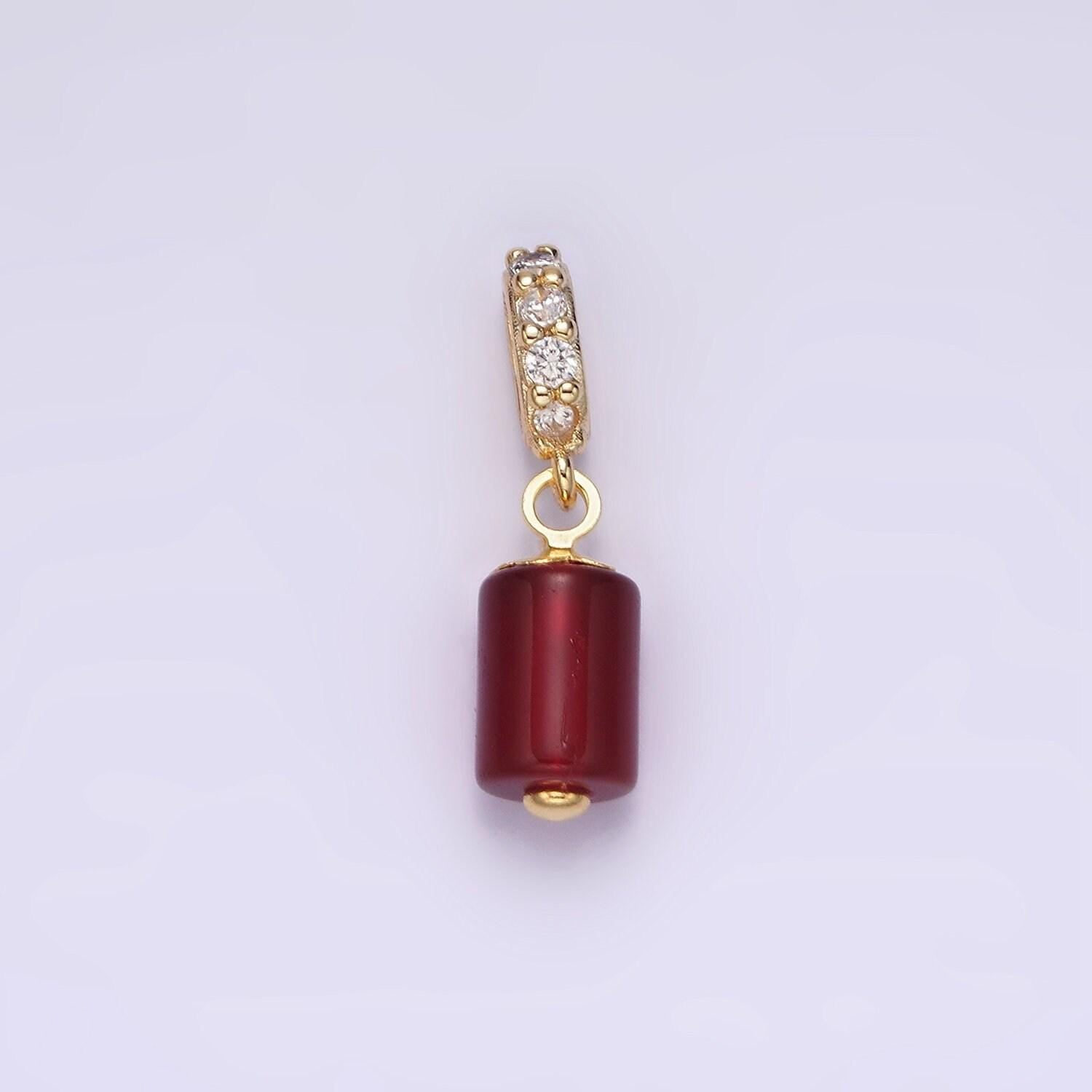 14k gold filled red carnelian cylinder tube charm with micro pave bail pendant | n1865