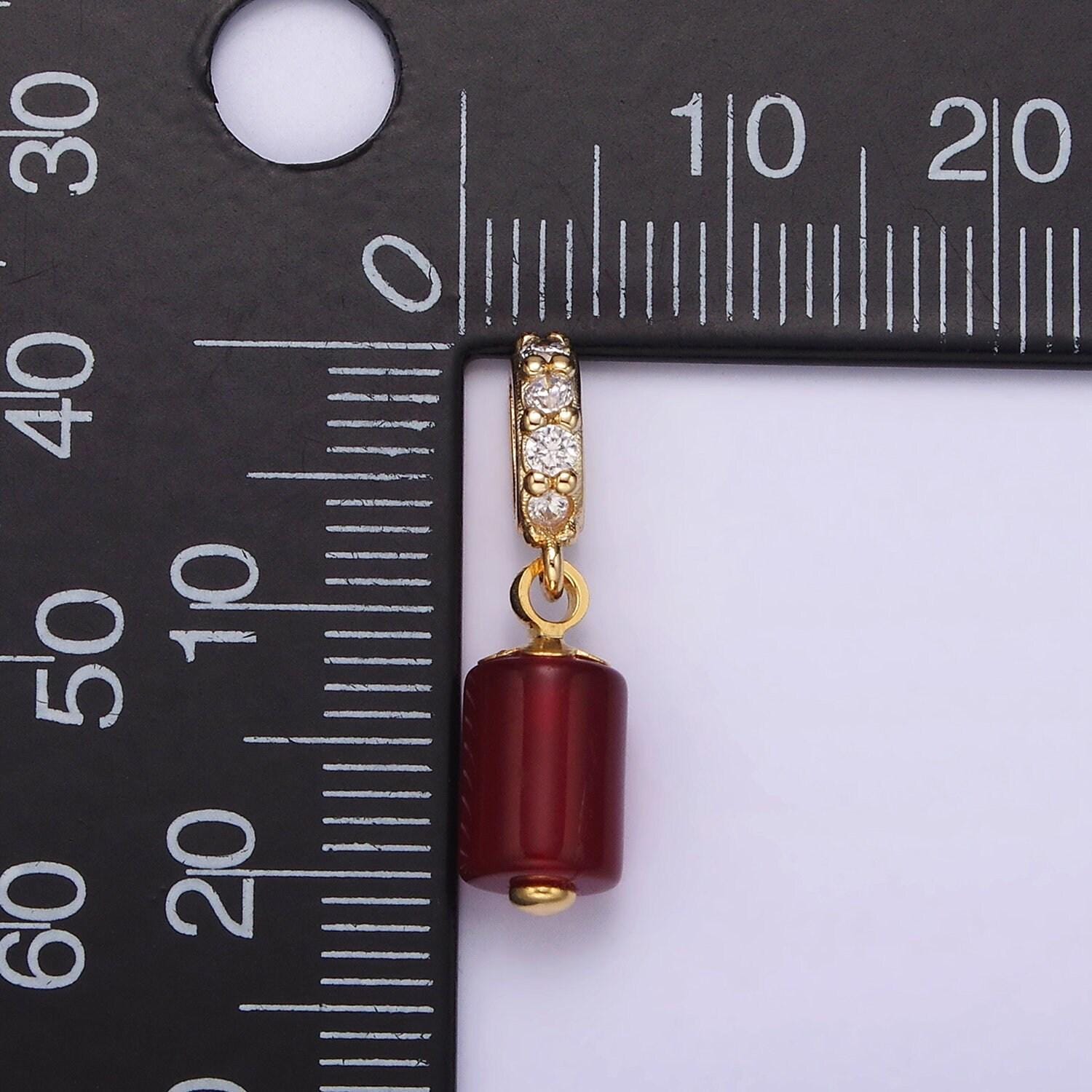 14k gold filled red carnelian cylinder tube charm with micro pave bail pendant | n1865