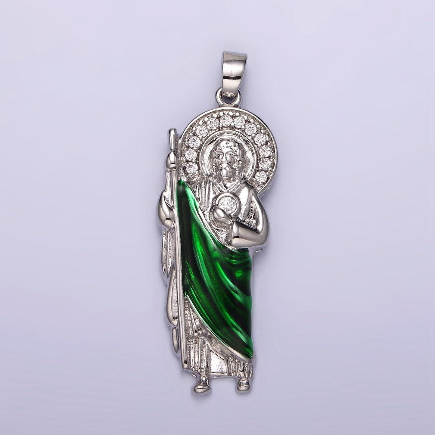 Silver saint jude religious micro paved cz pendant for religious catholic jewelry making supply | n1863 n1864