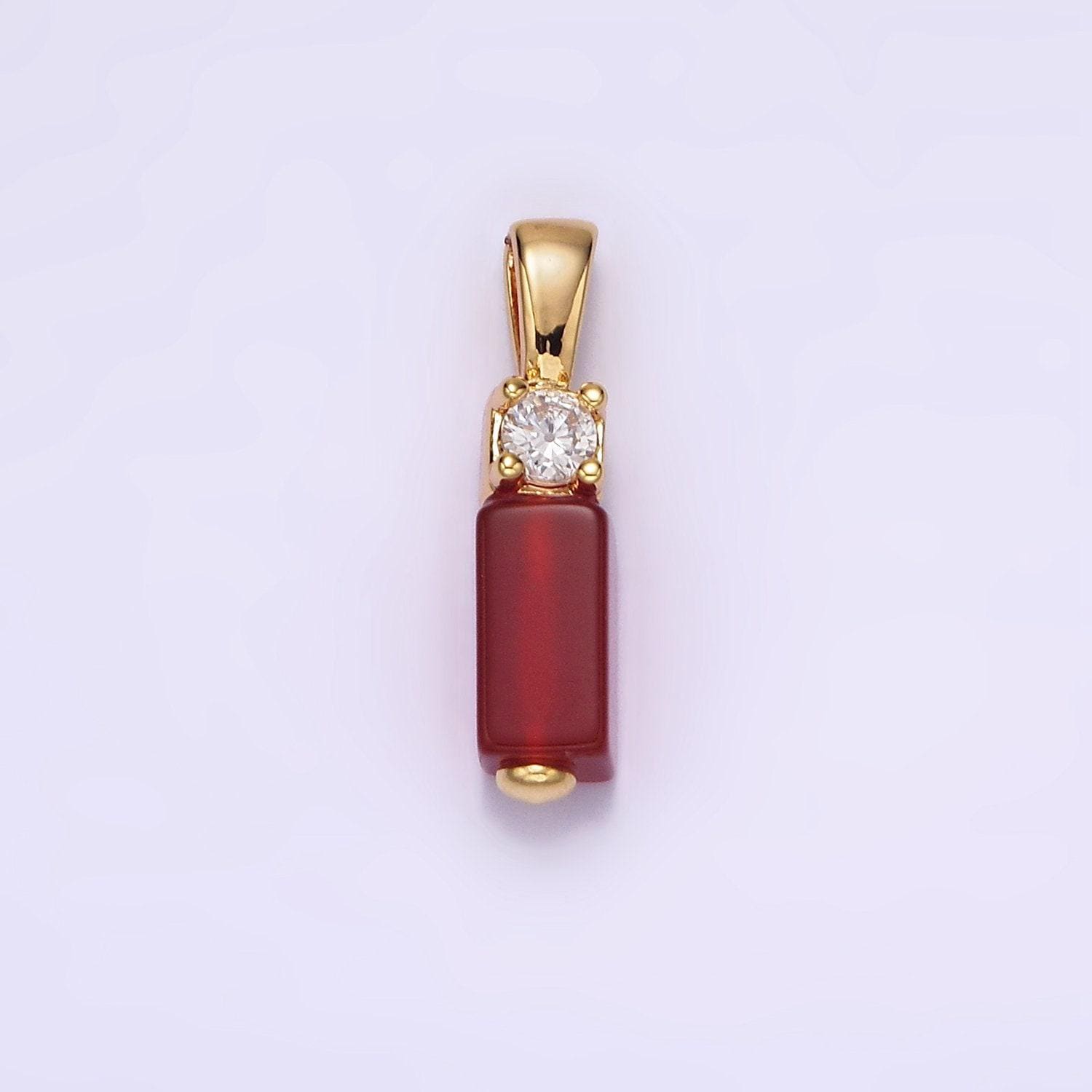 Mini gemstone onyx carnelian rectangle charm gold filled cz bail charm pendant for necklace black red jewelry n1861