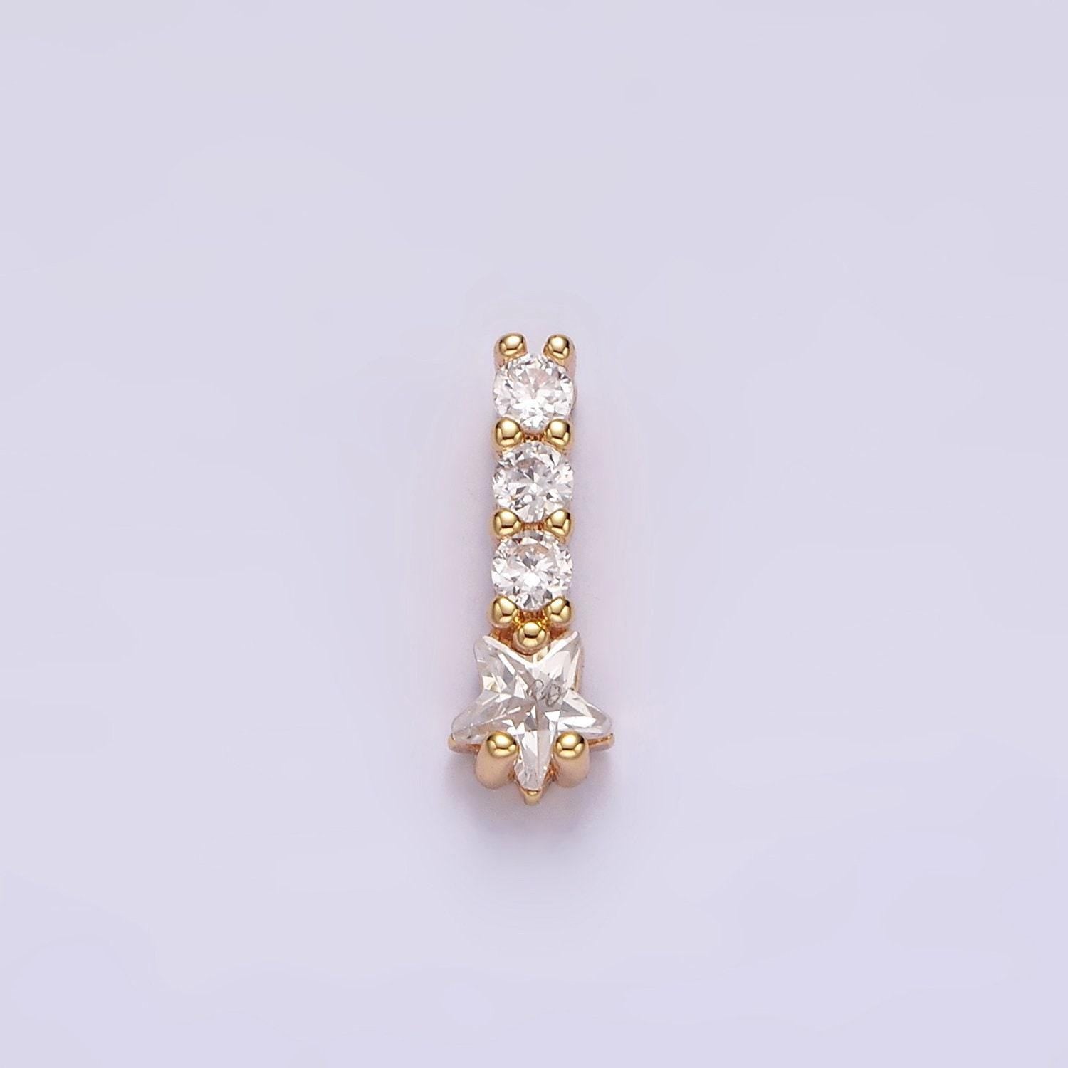14k gold filled celestial star clear cz triple linear bar charm | n-1859