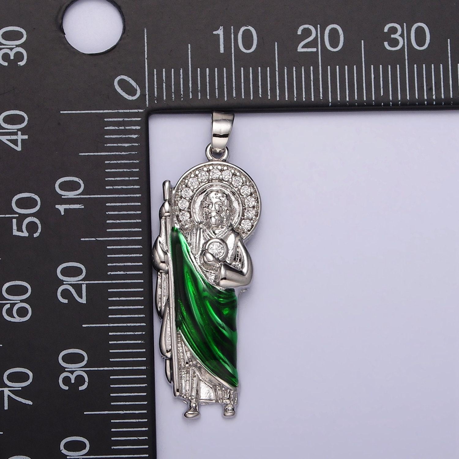 Silver saint jude religious micro paved cz pendant for religious catholic jewelry making supply | n1863 n1864
