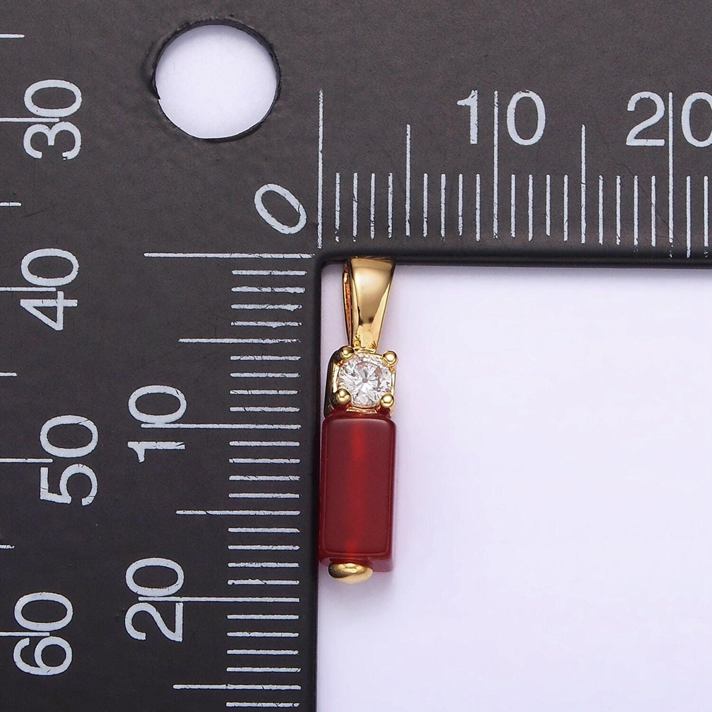 Mini gemstone onyx carnelian rectangle charm gold filled cz bail charm pendant for necklace black red jewelry n1861