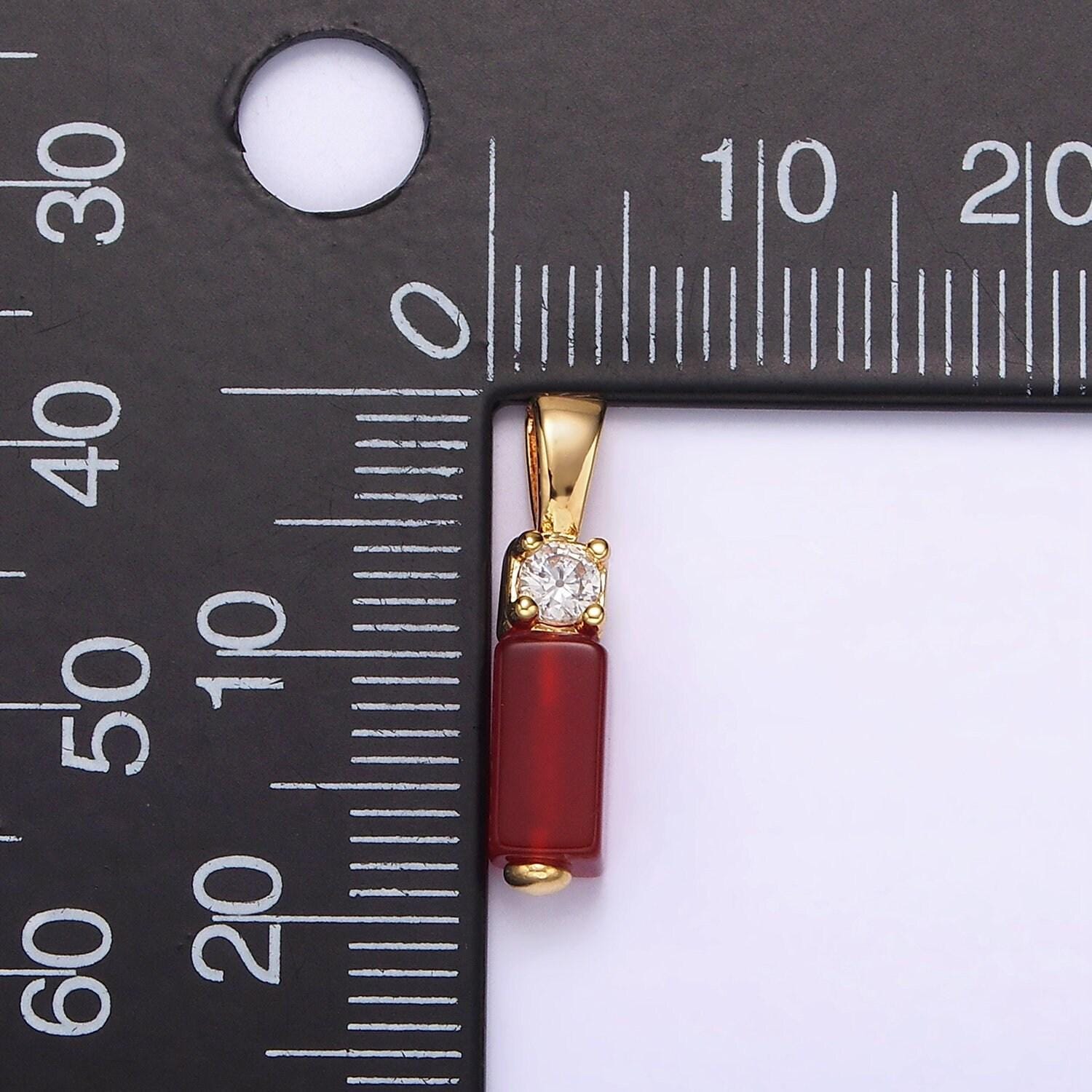 Mini gemstone onyx carnelian rectangle charm gold filled cz bail charm pendant for necklace black red jewelry n1861
